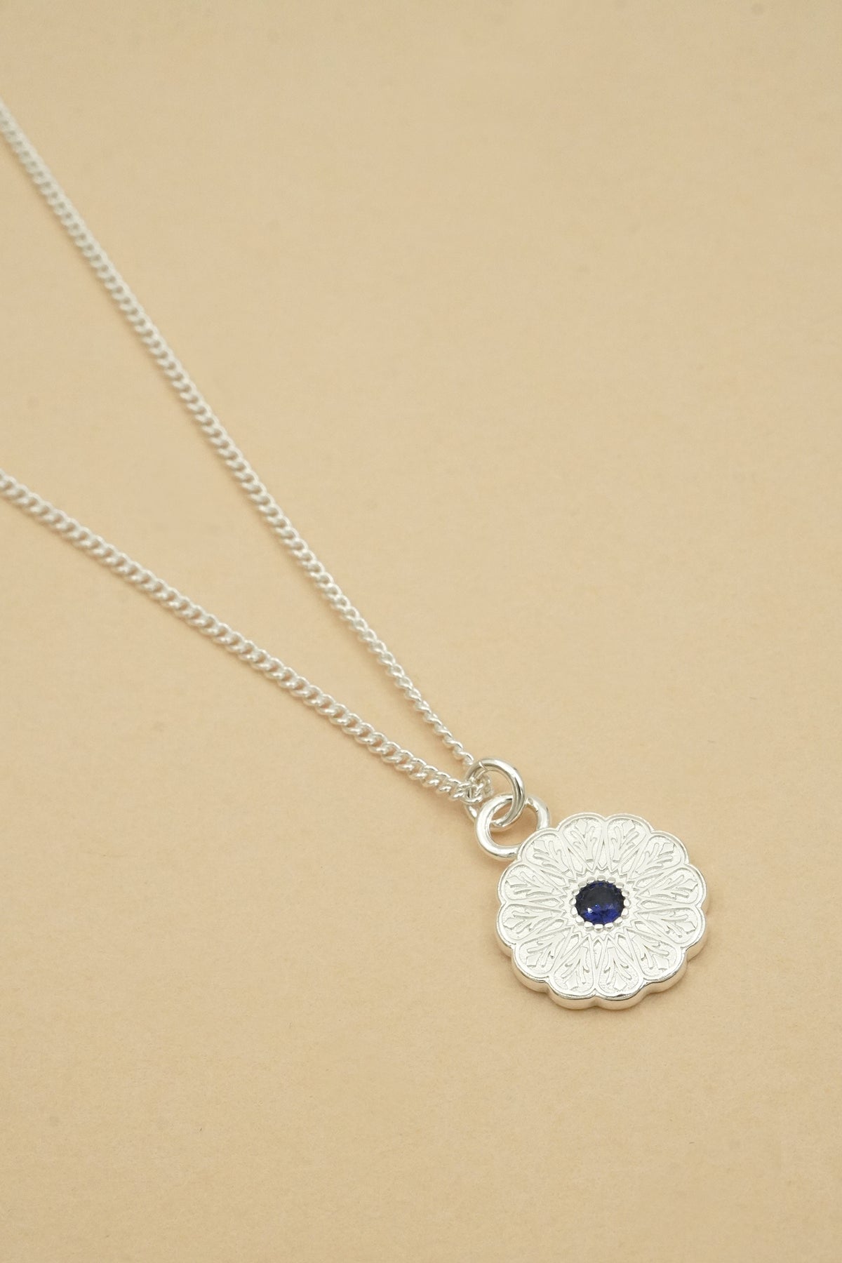 Silver Birthstone Necklace - September/Sapphire