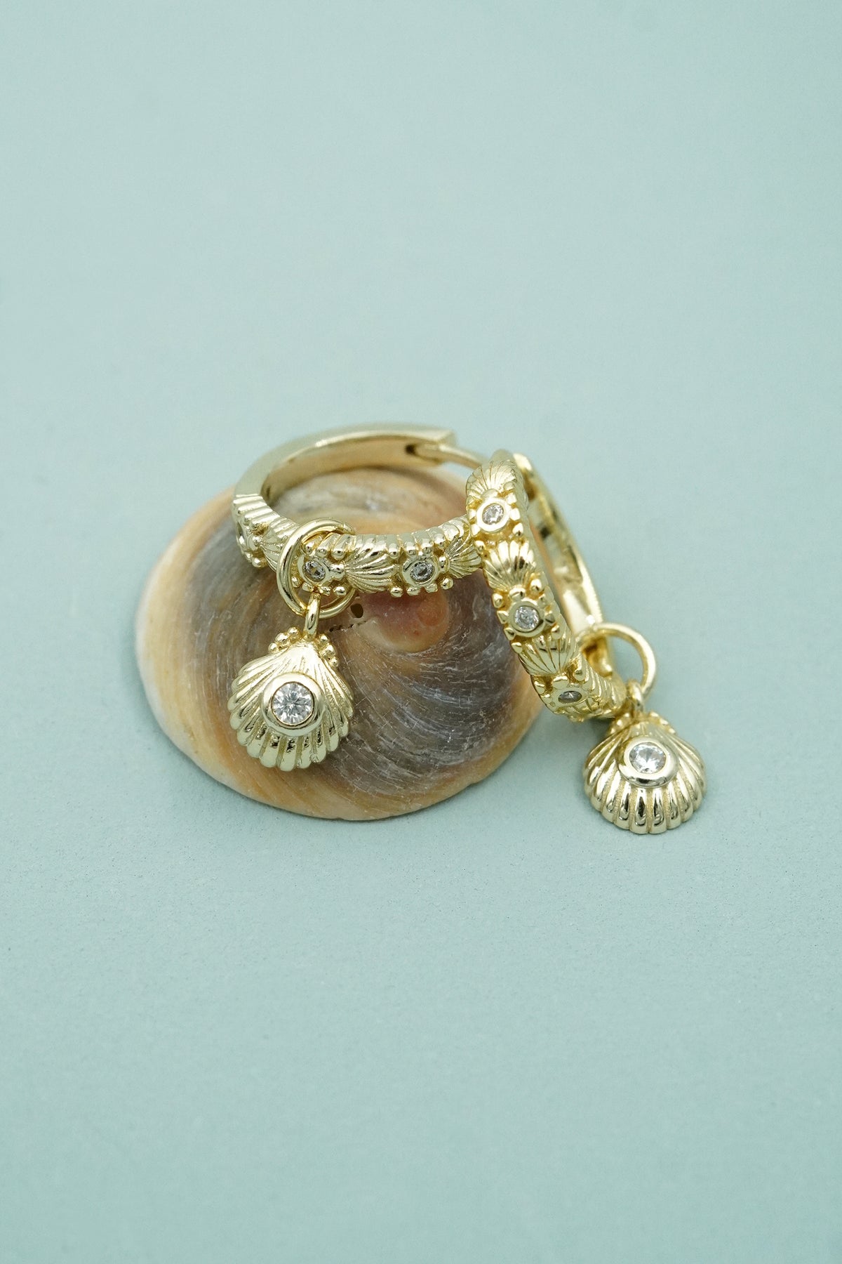 Gold Shell Huggie Earrings