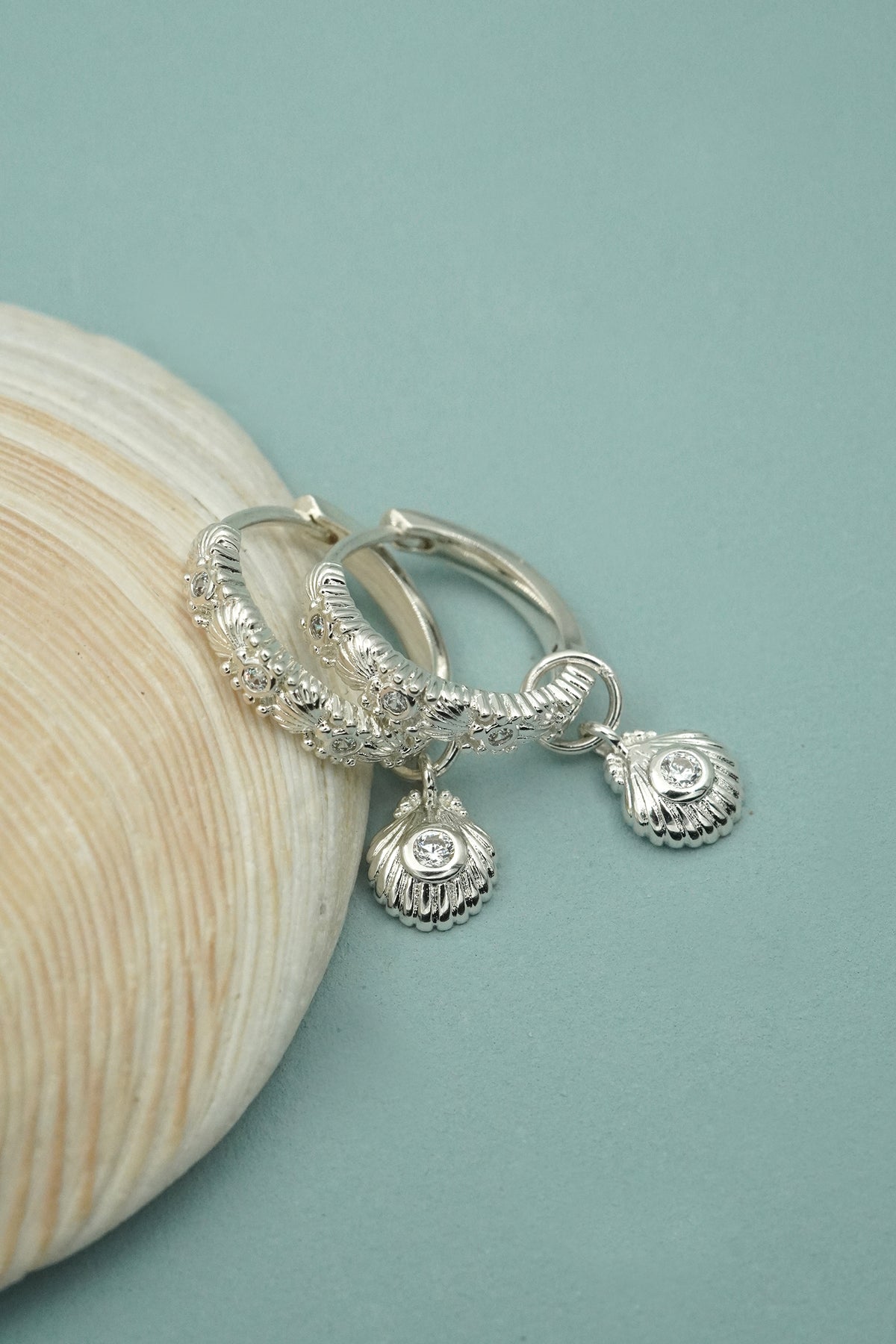 Silver Shell Huggie Earrings