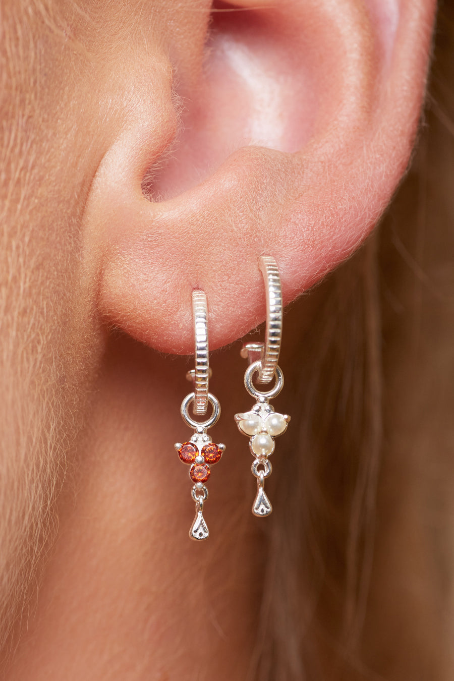 Silver Birthstone Hoops - January/Garnet