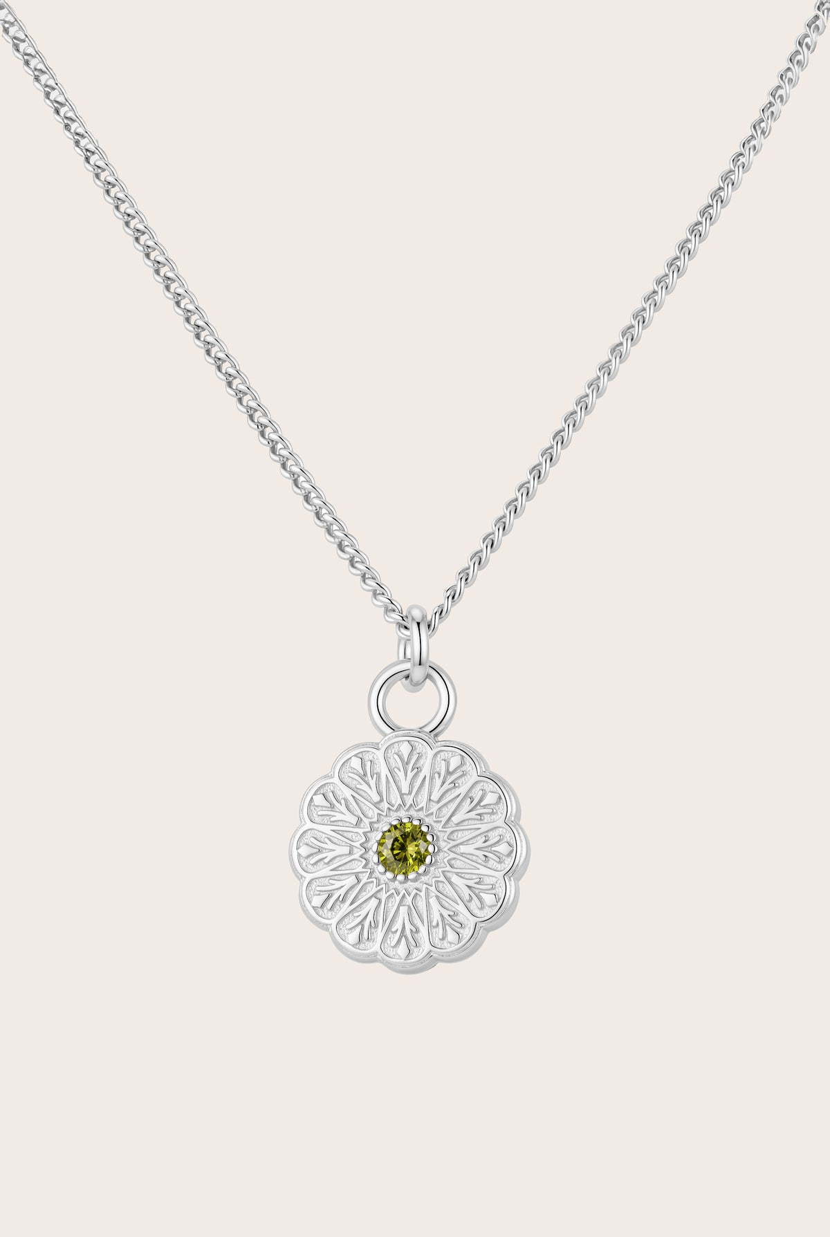 Silver Birthstone Necklace - August/Peridot