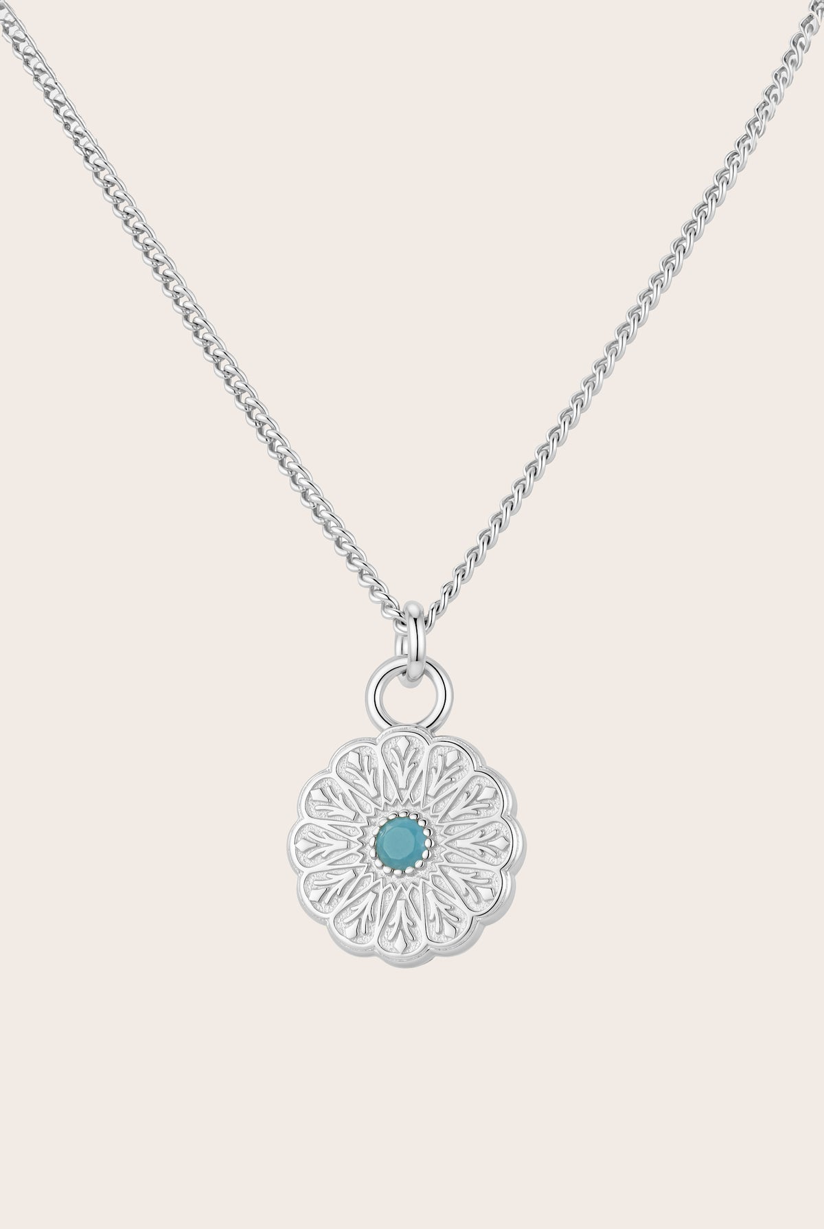 Silver Birthstone Necklace - December/Turquoise