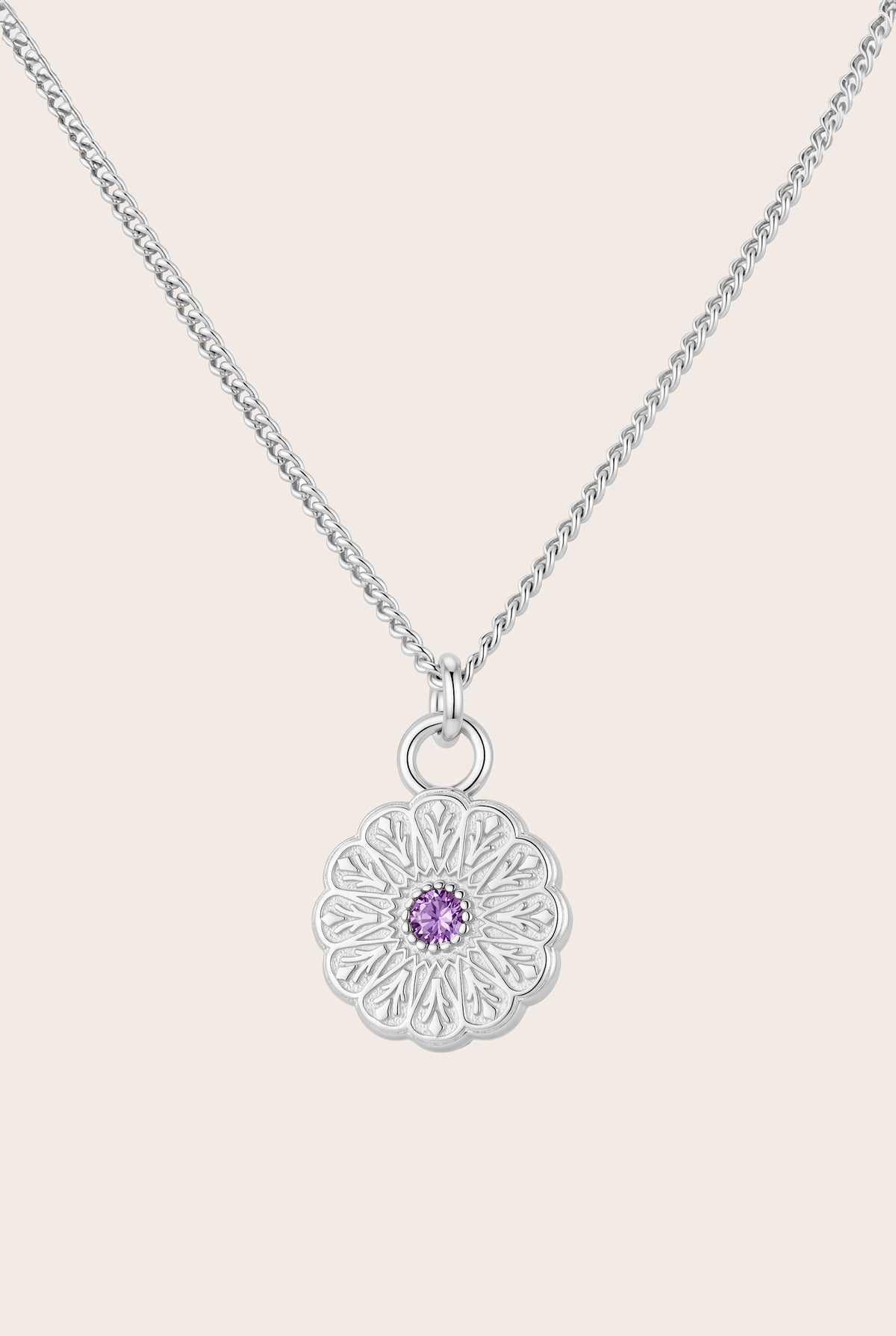 Silver Birthstone Necklace - February/Amethyst