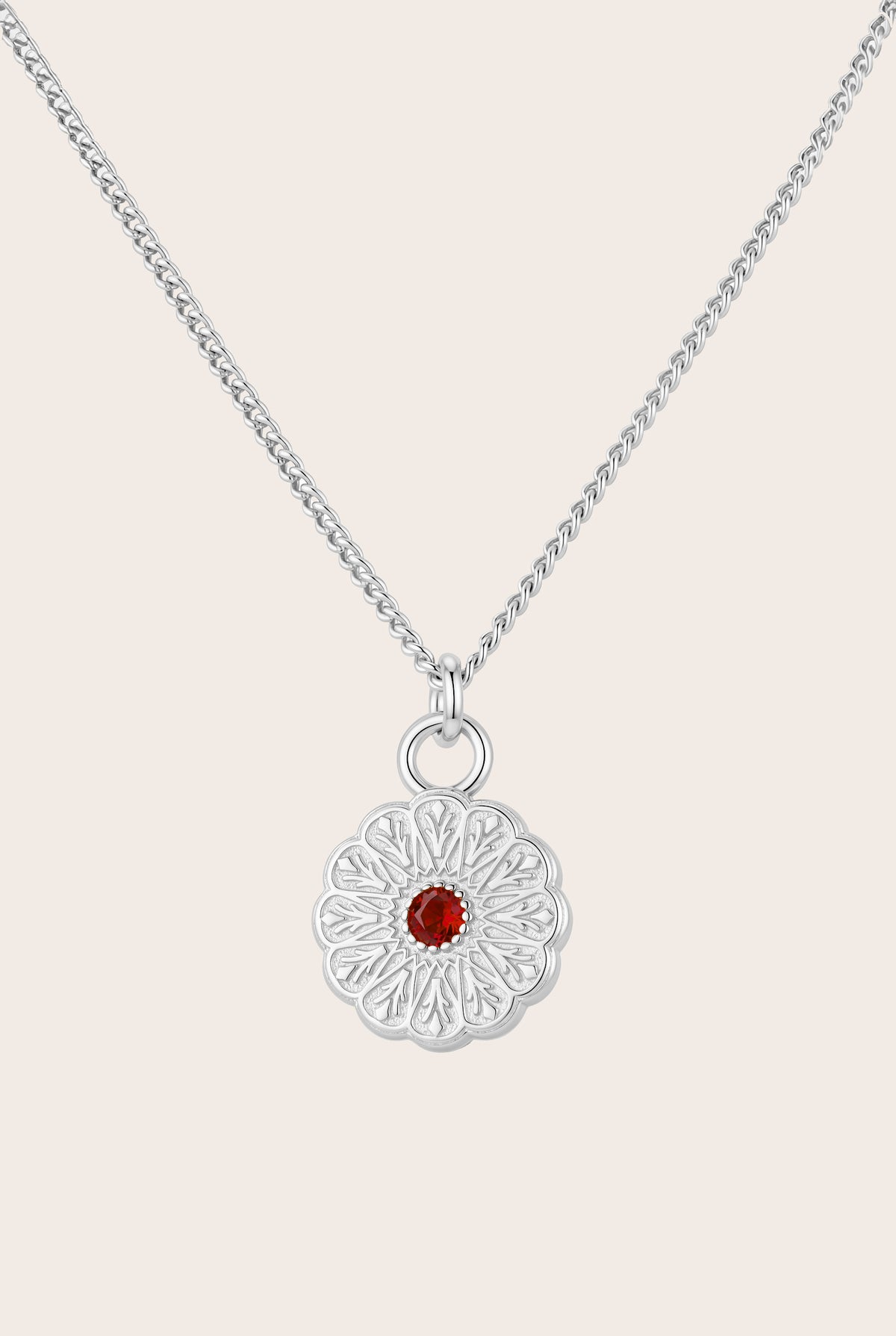 Silver Birthstone Necklace - January/Garnet