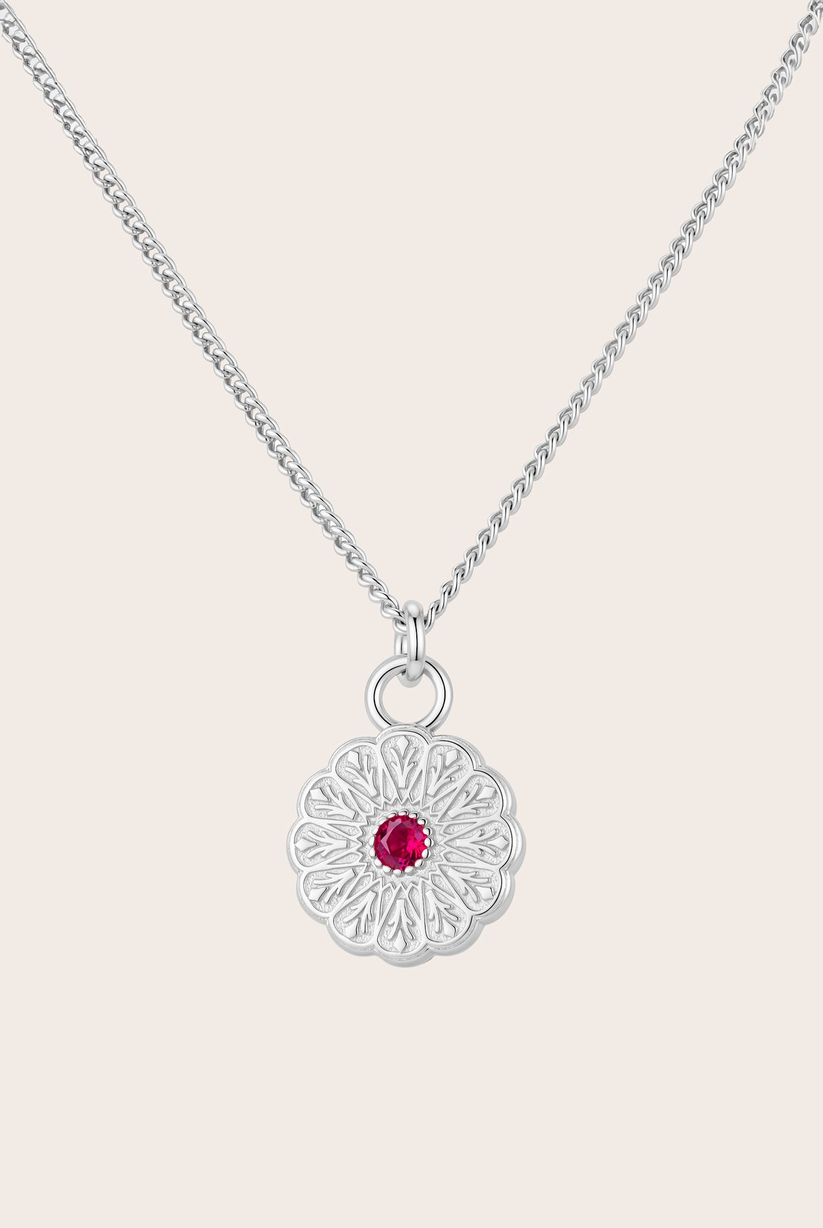 Silver Birthstone Necklace - July/Ruby