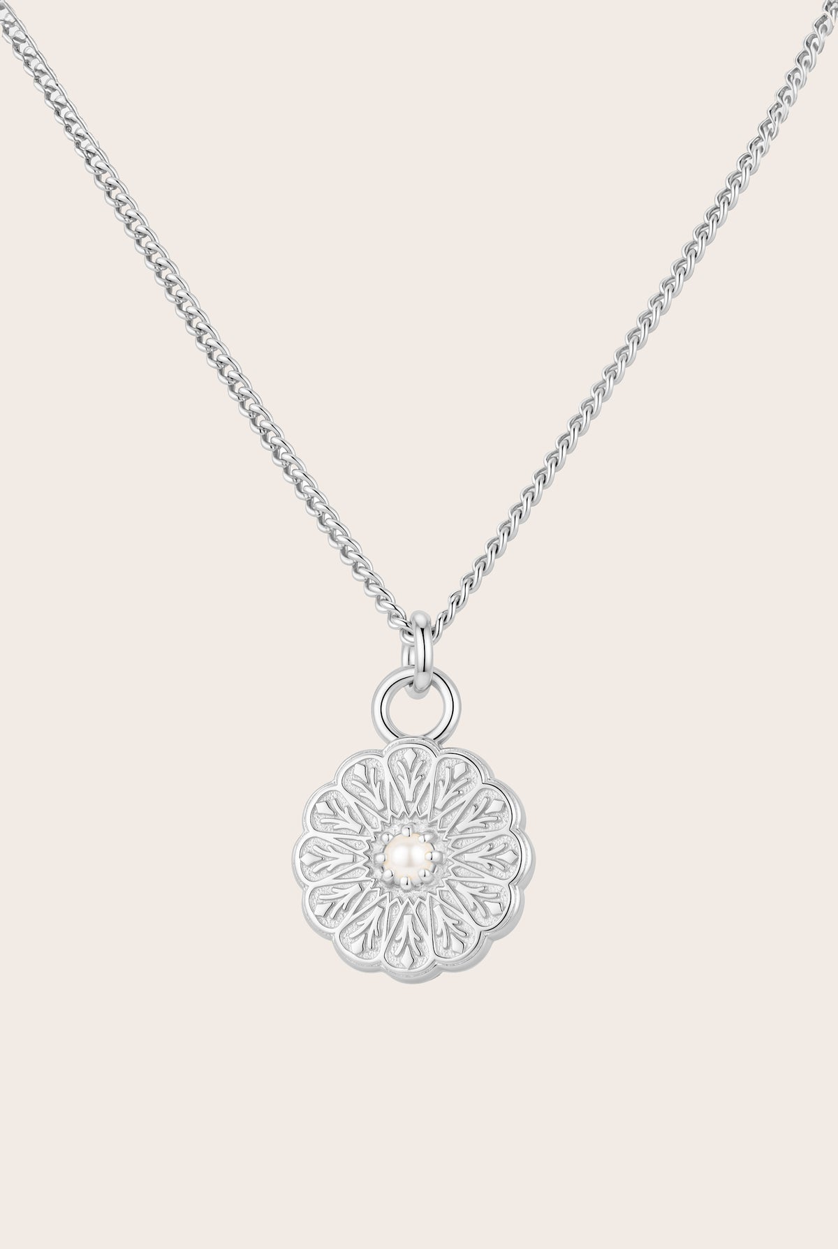 Silver Birthstone Necklace - June/Pearl