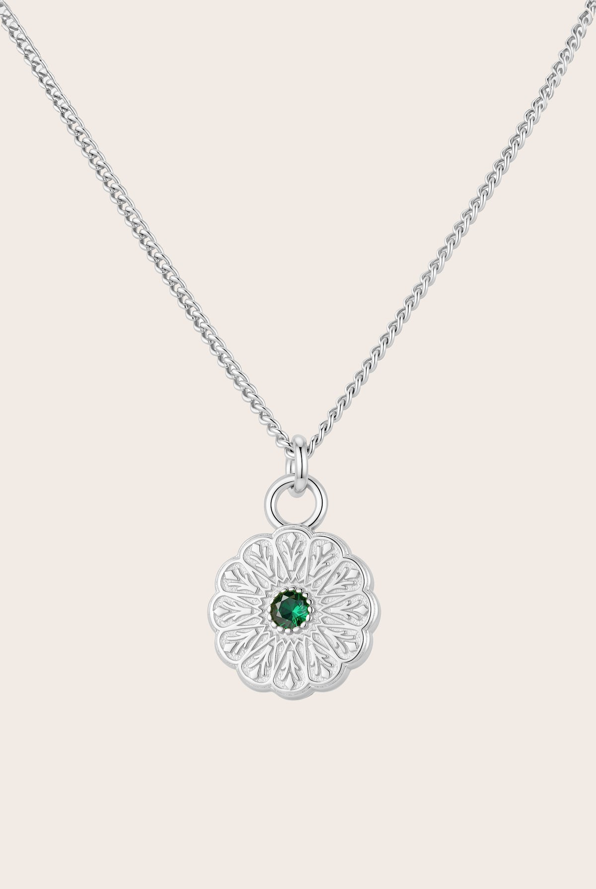 Silver Birthstone Necklace - May/Emerald