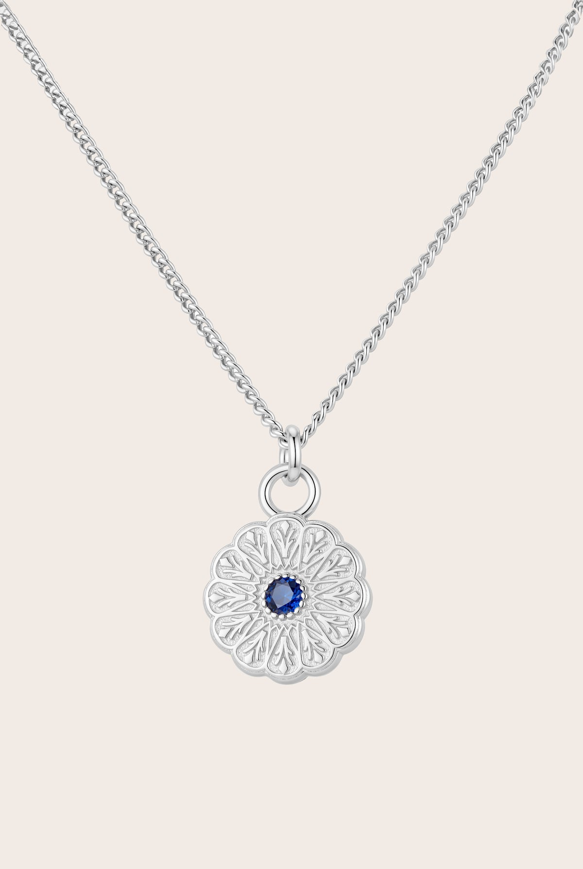 Silver Birthstone Necklace - September/Sapphire