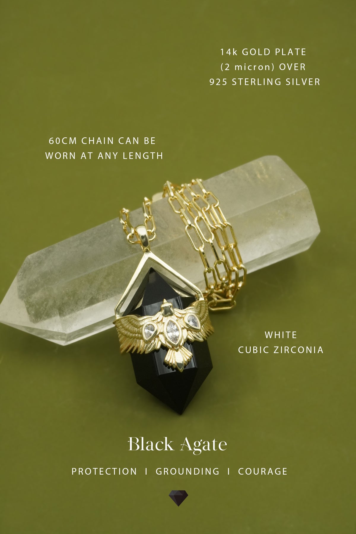 Black Agate Soar Necklace - Gold