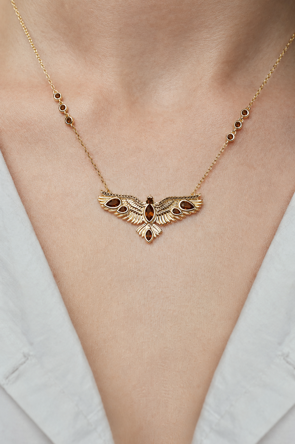 Soar Crystal Necklace Brown - Gold