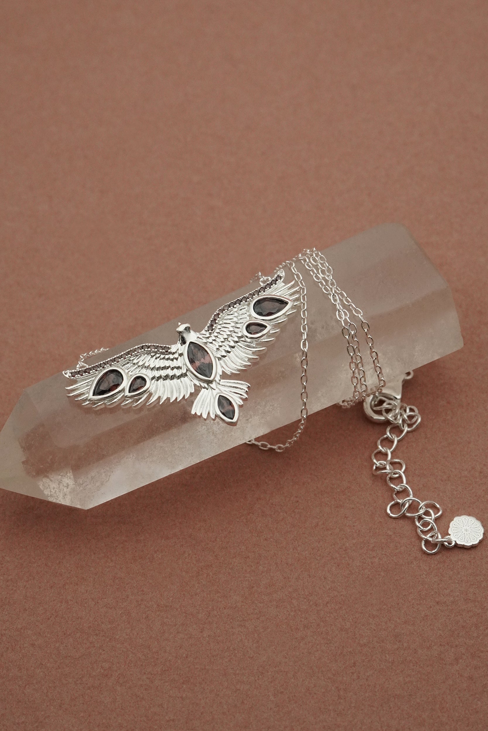 Soar Crystal Necklace Brown - Silver