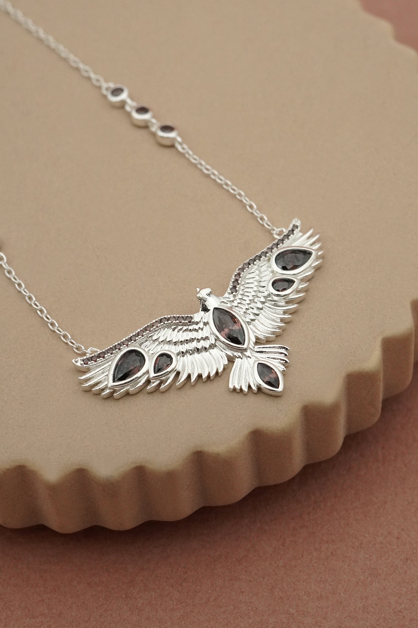 Soar Crystal Necklace Brown - Silver