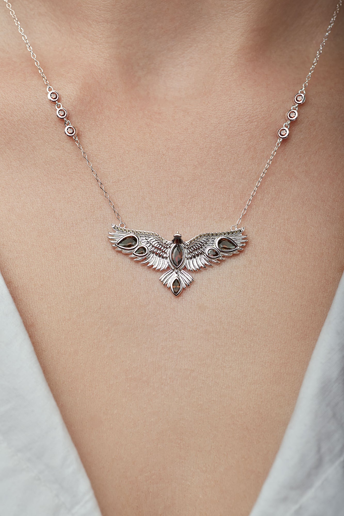 Soar Crystal Necklace Brown - Silver