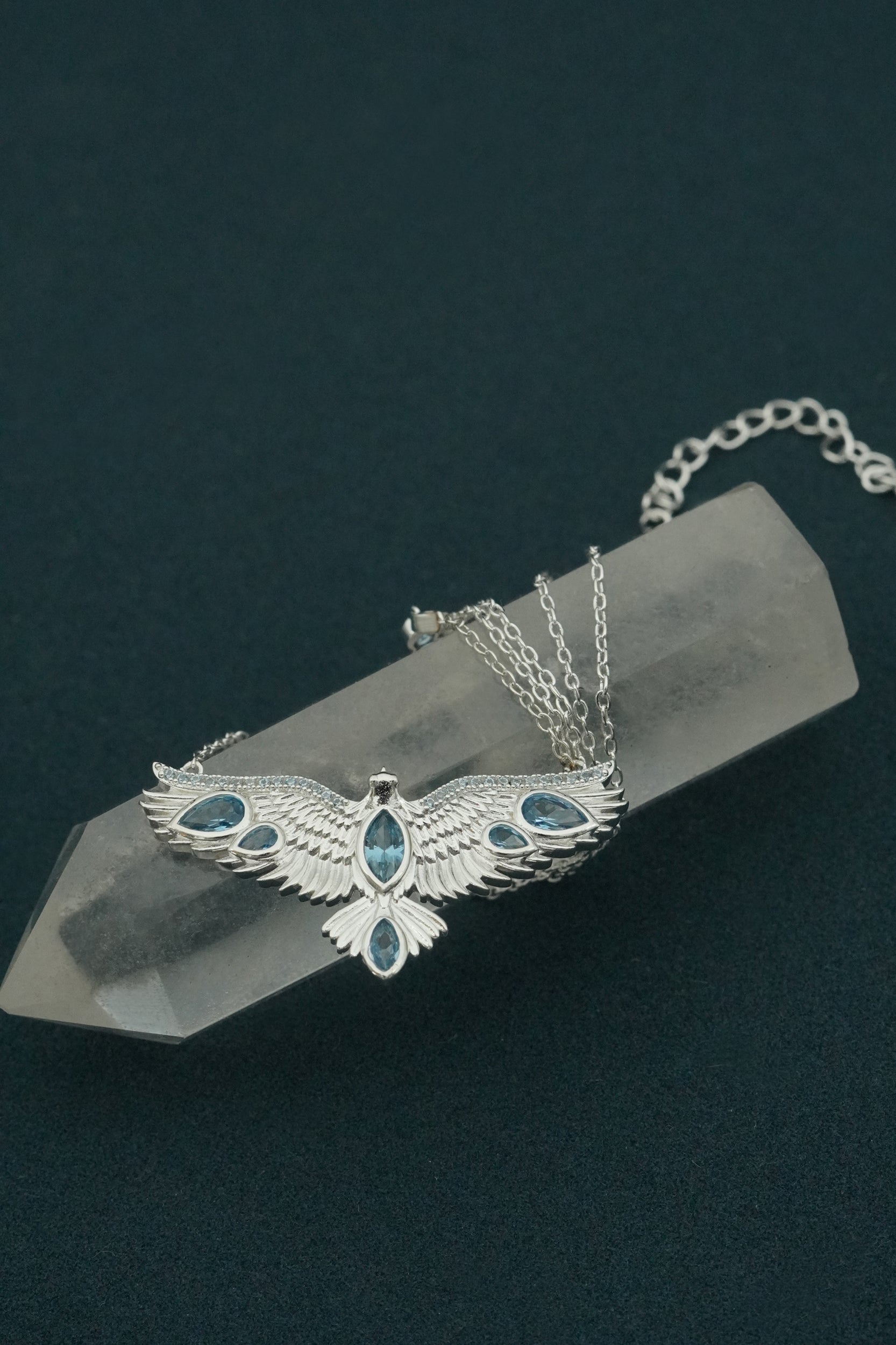 Soar Crystal Necklace Blue - Silver