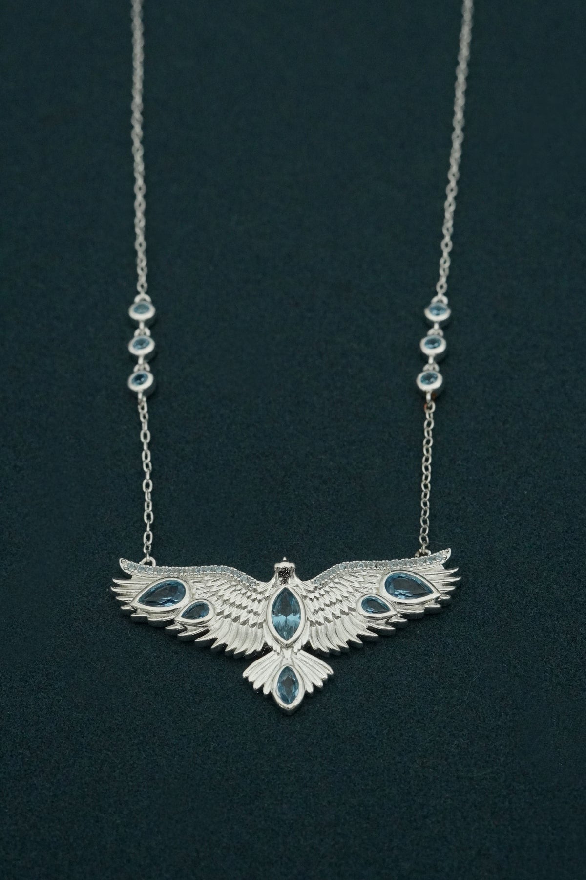 Soar Crystal Necklace Blue - Silver