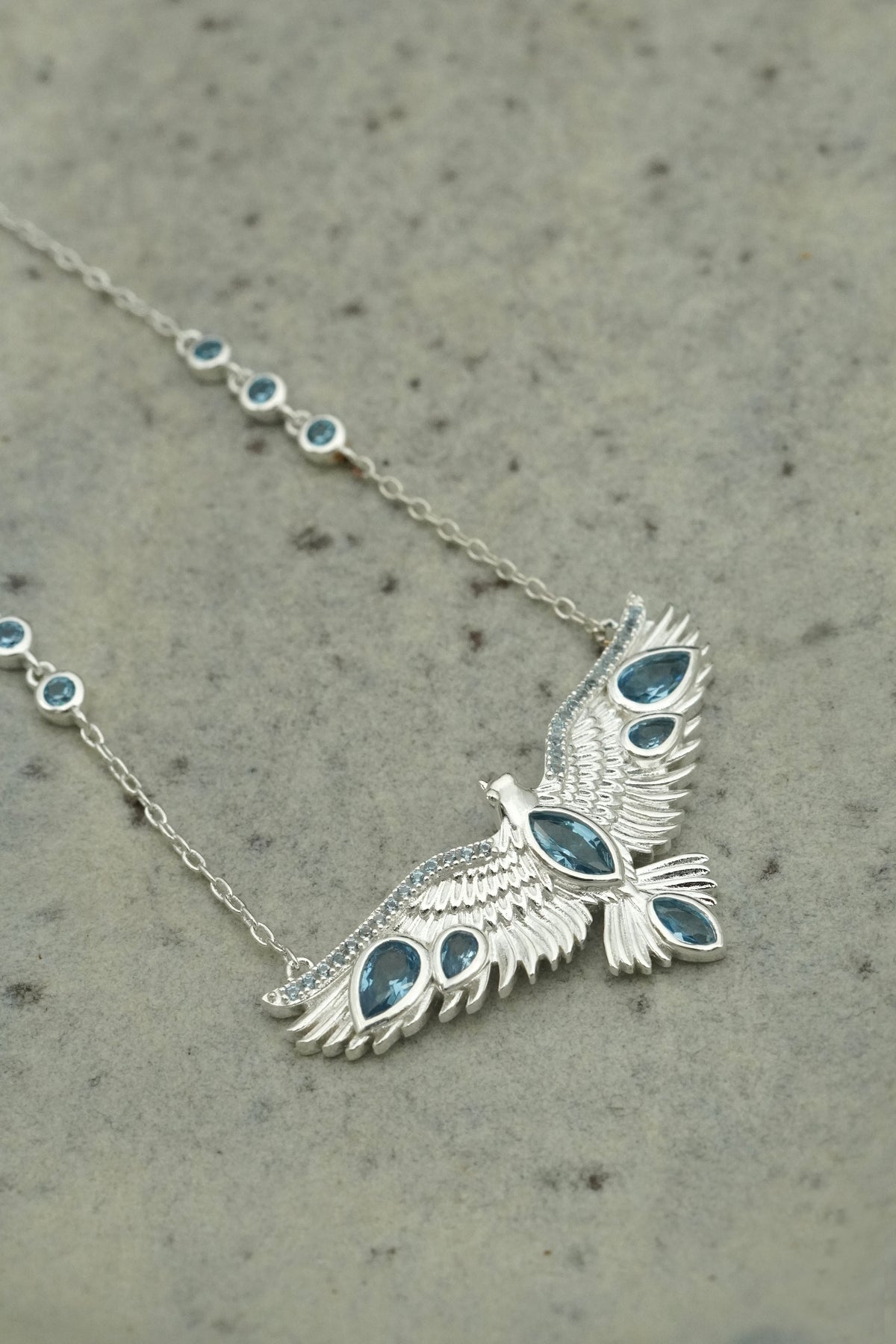 Soar Crystal Necklace Blue - Silver
