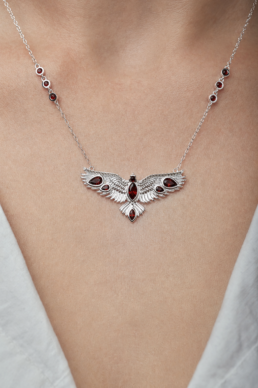 Soar Crystal Necklace Red - Silver