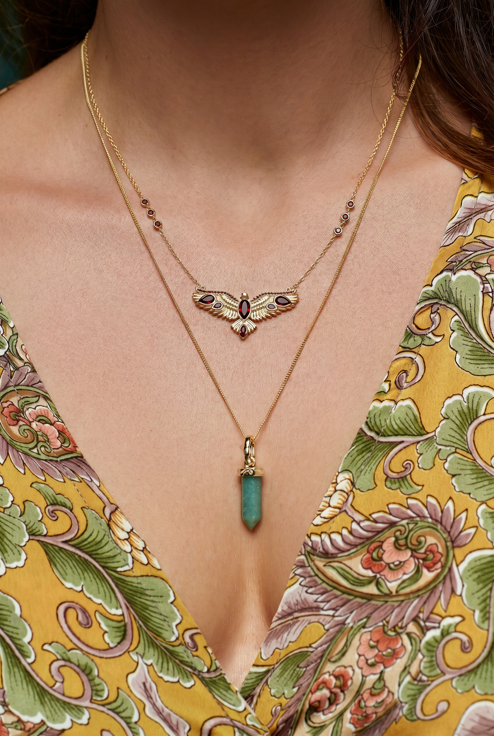 Soar Crystal Necklace Red - Gold