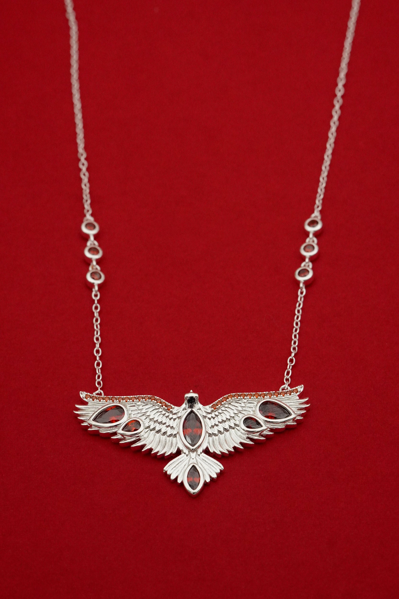 Soar Crystal Necklace Red - Silver
