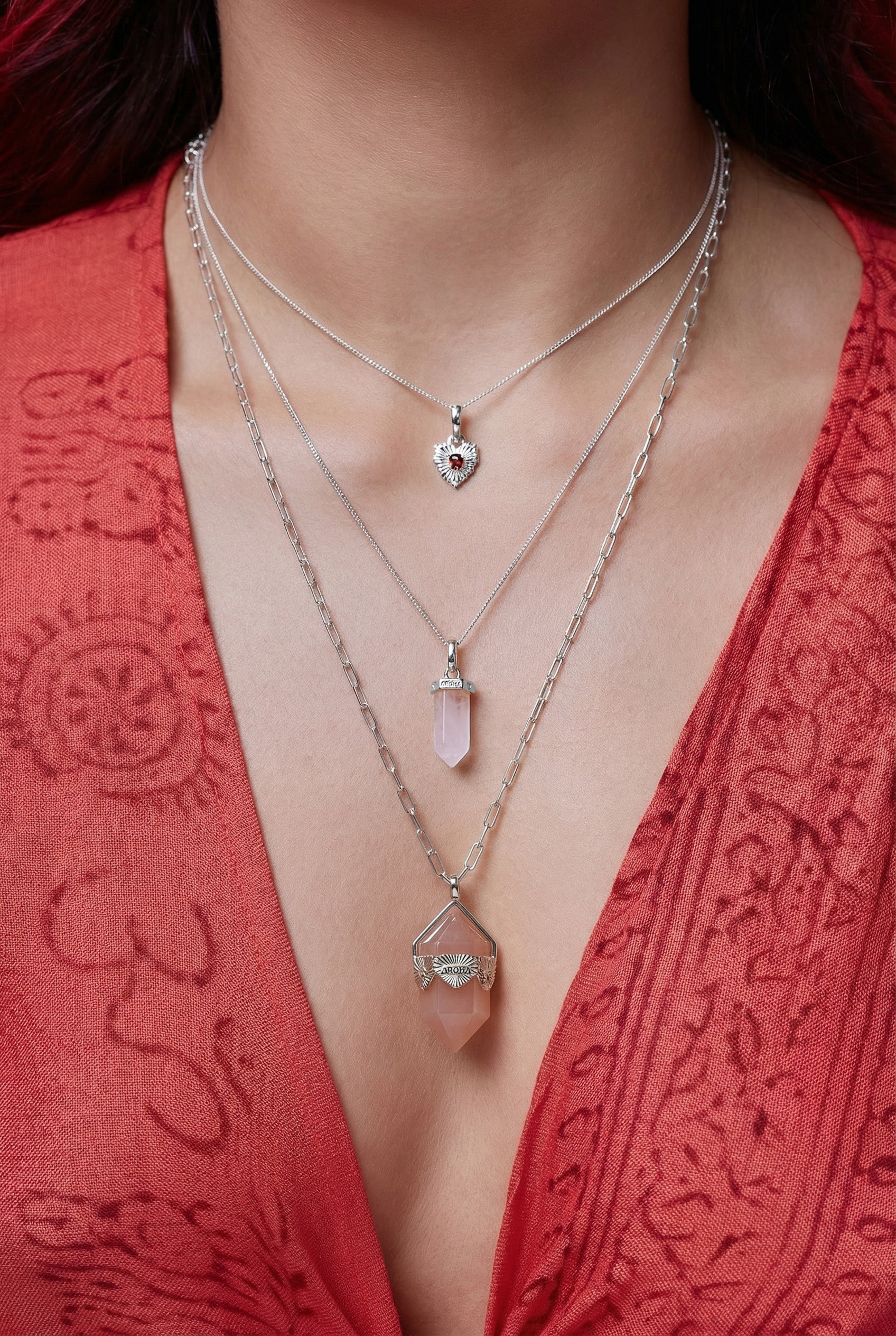 Rose Quartz Aroha Necklace - Silver