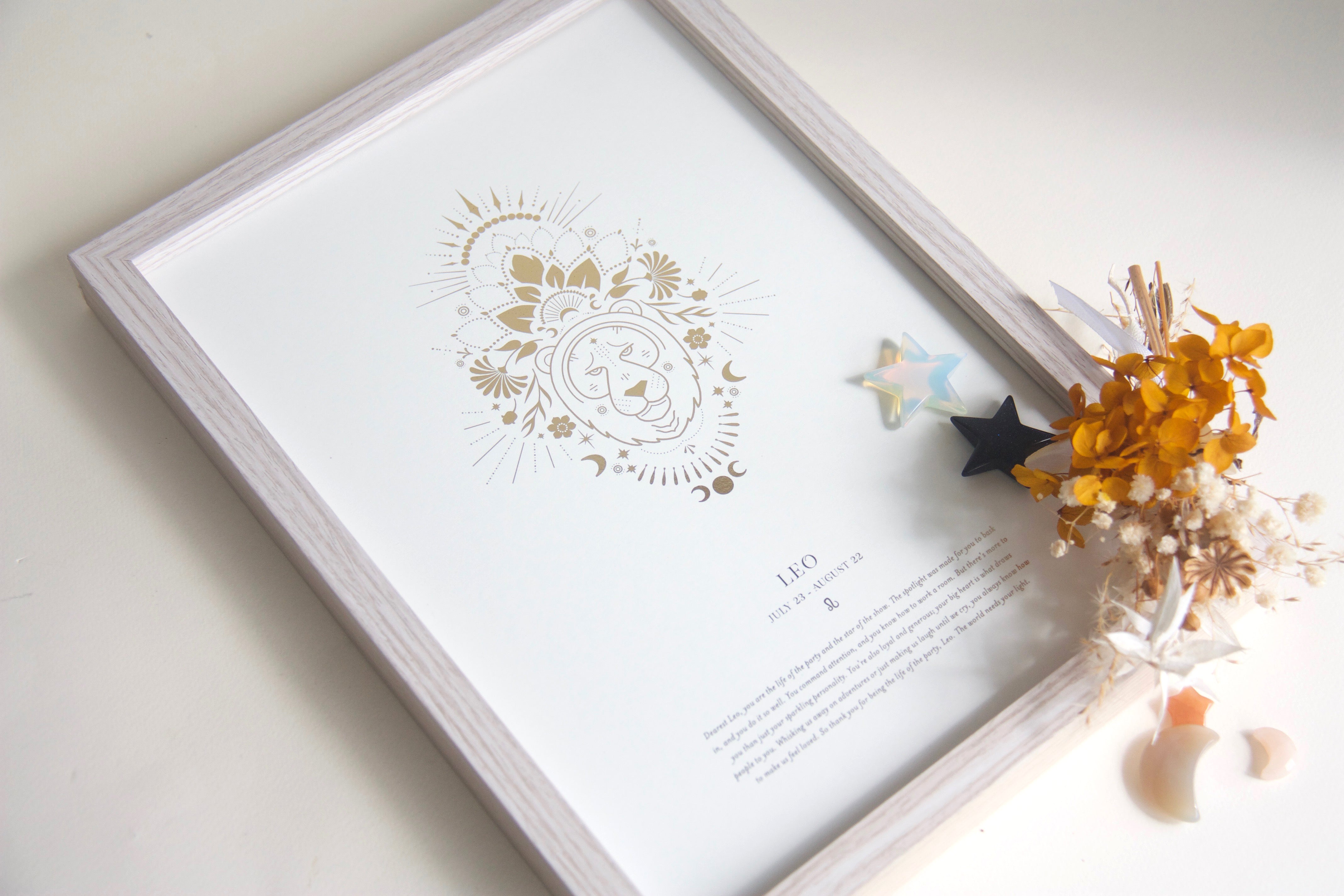 Leo Zodiac Gold Star Sign Art Print Birthday Gift
