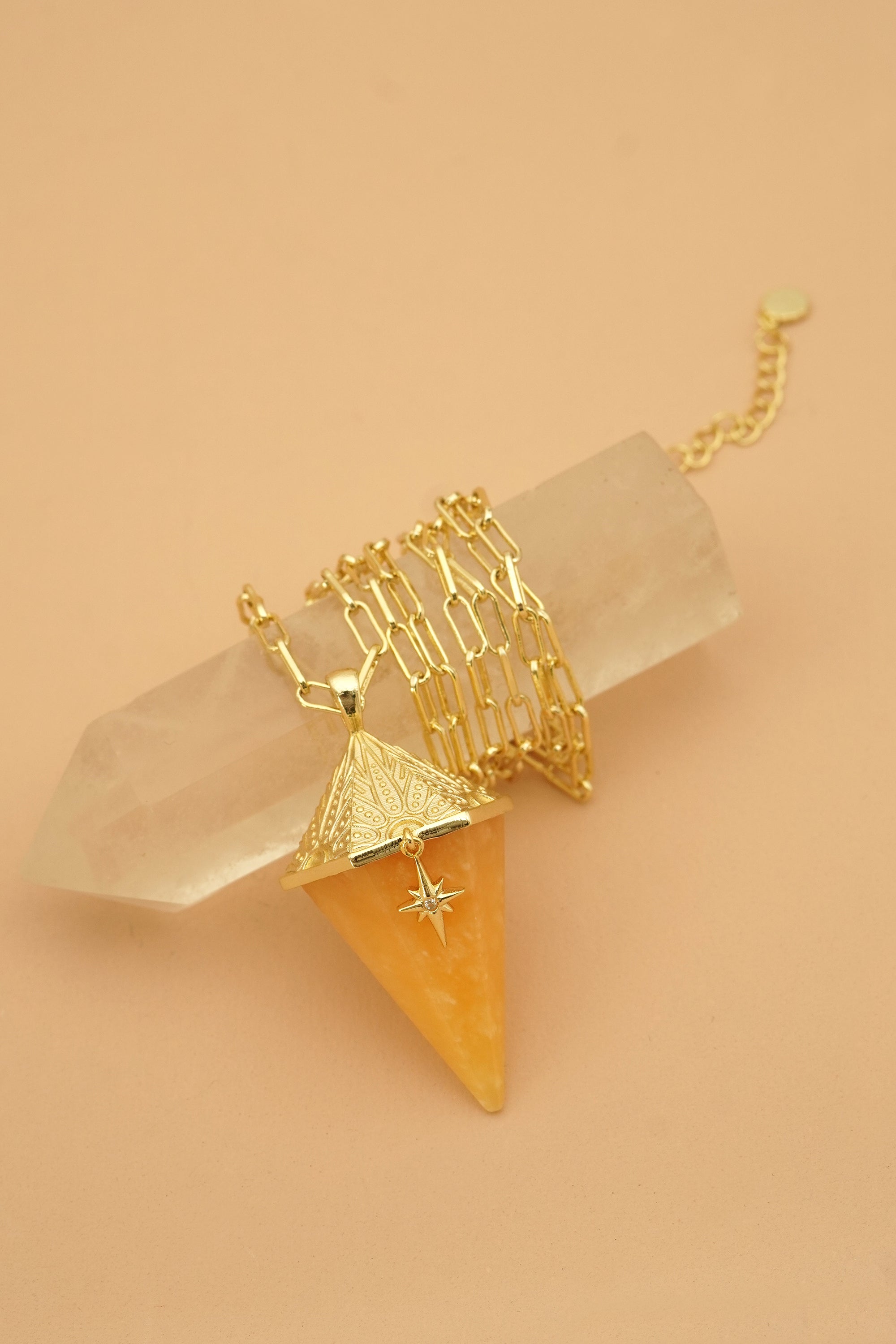 North Star Yellow Quartz Pendulum - Gold