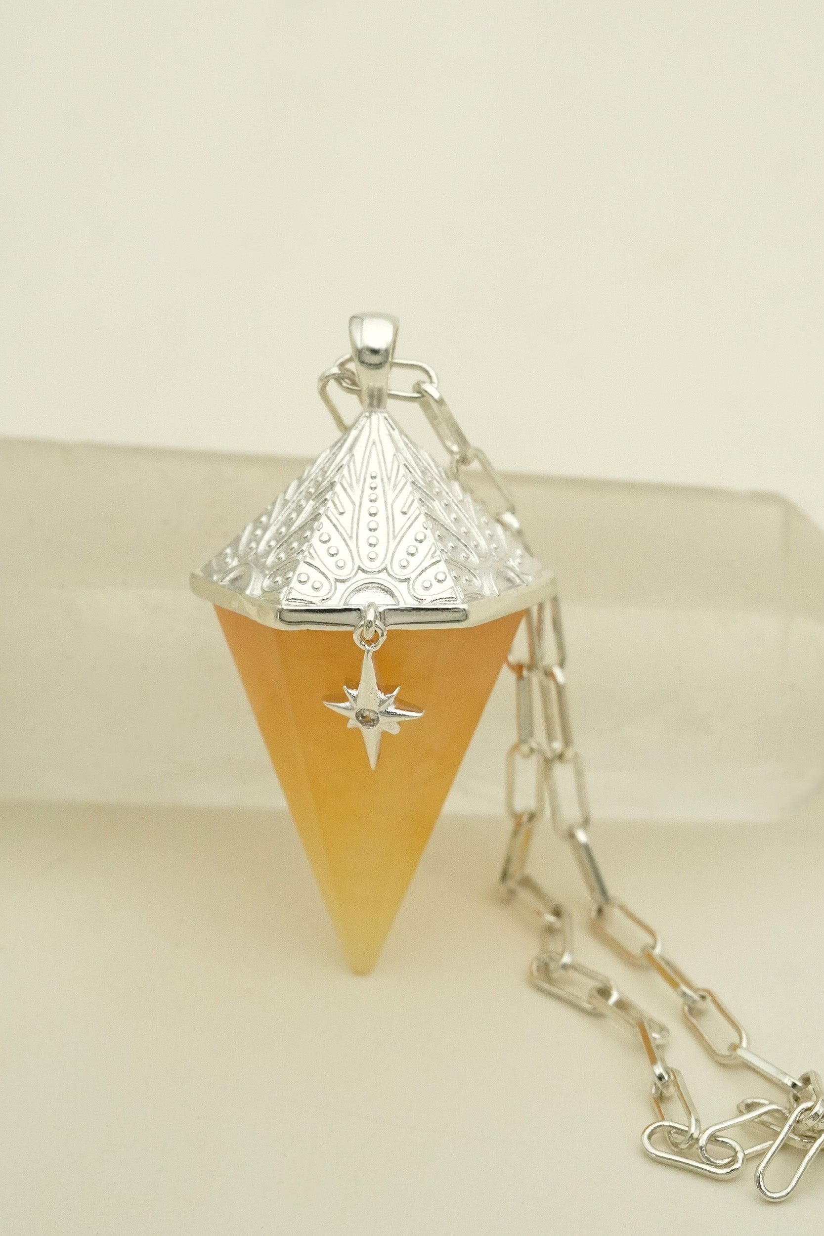 North Star Yellow Quartz Pendulum - Silver