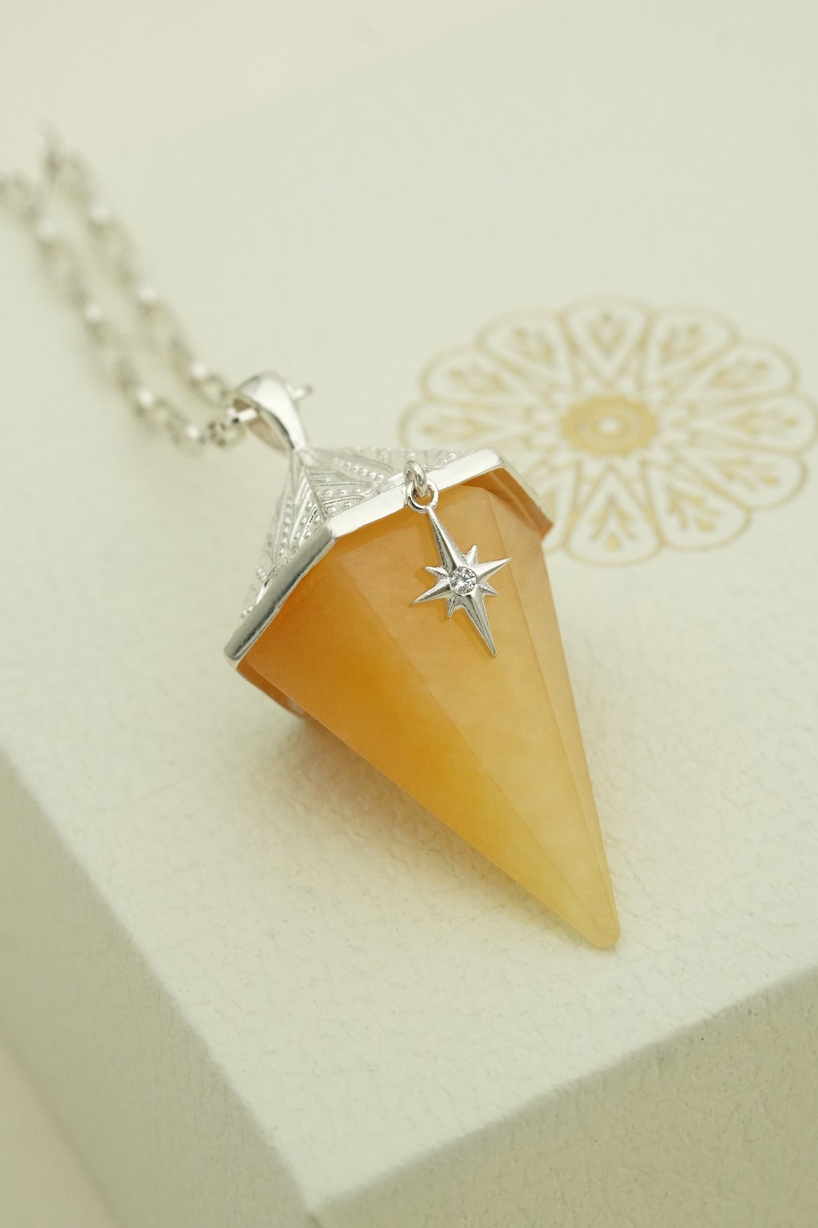 North Star Yellow Quartz Pendulum - Silver