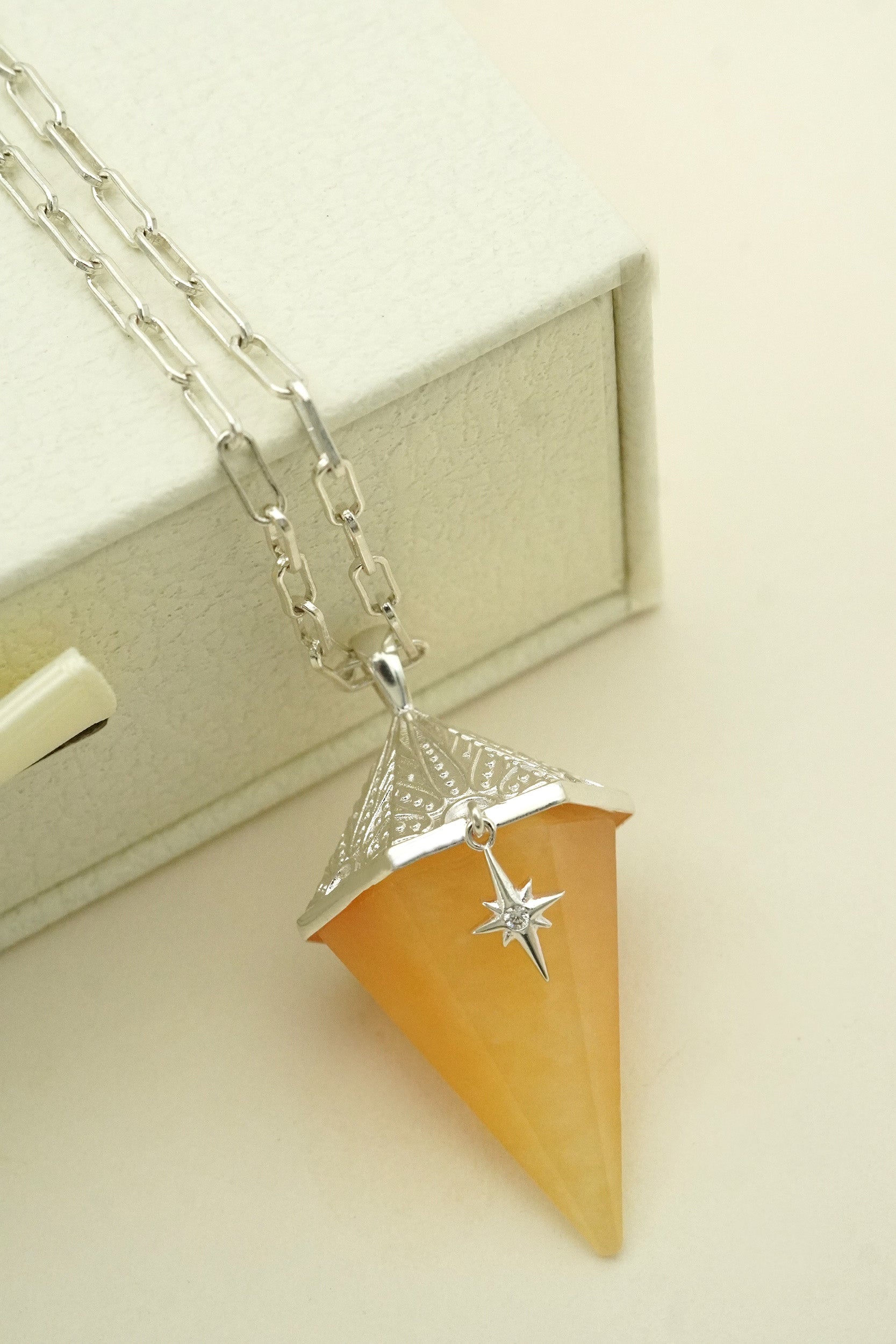 North Star Yellow Quartz Pendulum - Silver