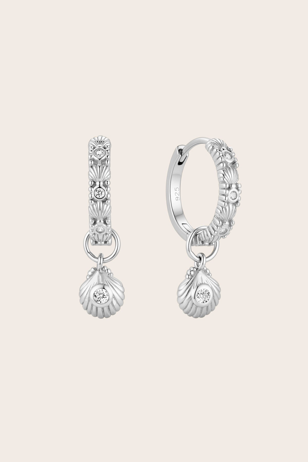 Silver Shell Huggie Earrings