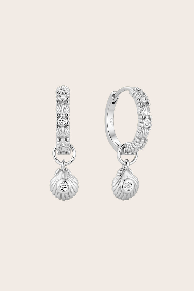 Silver Shell Huggie Earrings