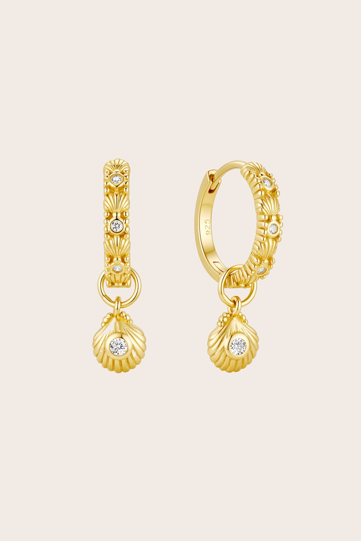 Gold Shell Huggie Earrings