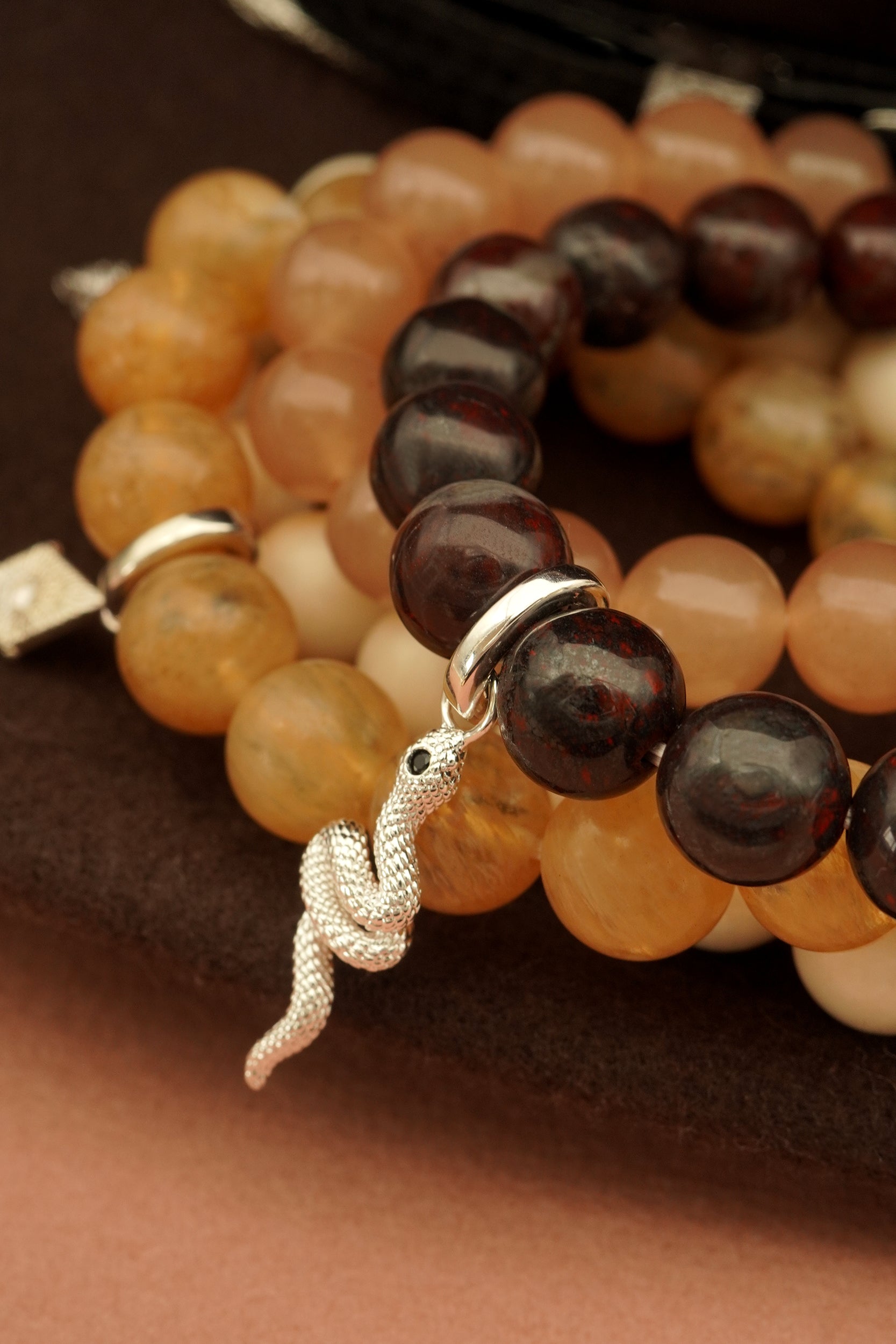 Bloodstone Serpent Bracelet - Silver