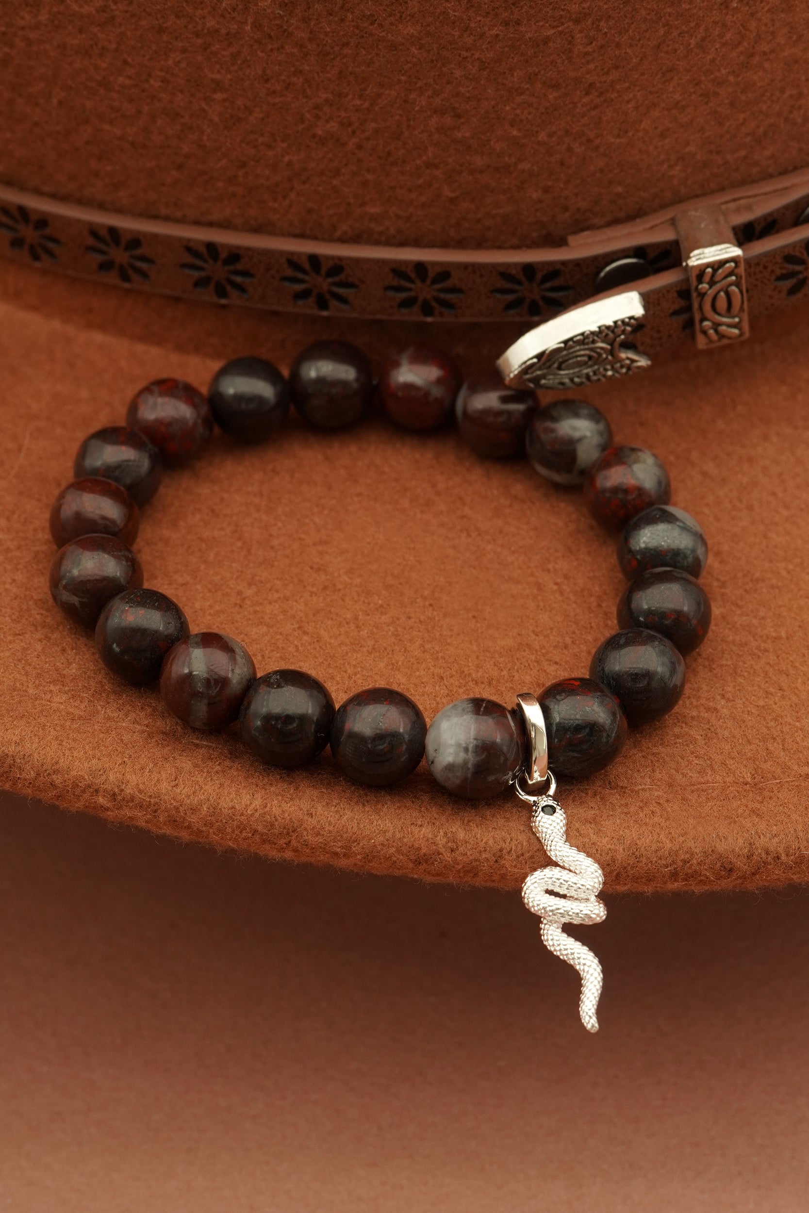 Bloodstone Serpent Bracelet - Silver