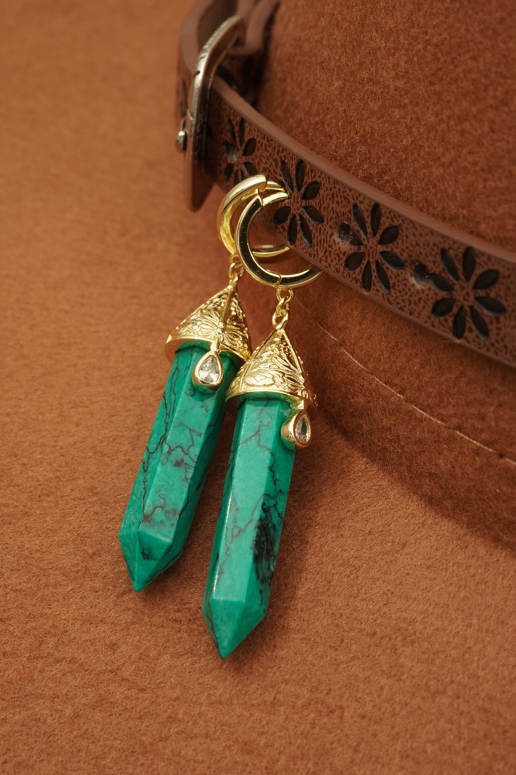 Turquoise Wanderer Earrings - Gold