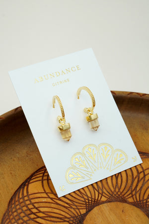 yellow citrine abundance crystal hoop earrings in gold
