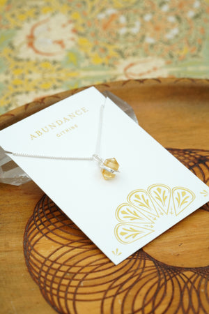 yellow citrine abundance crystal necklace in silver