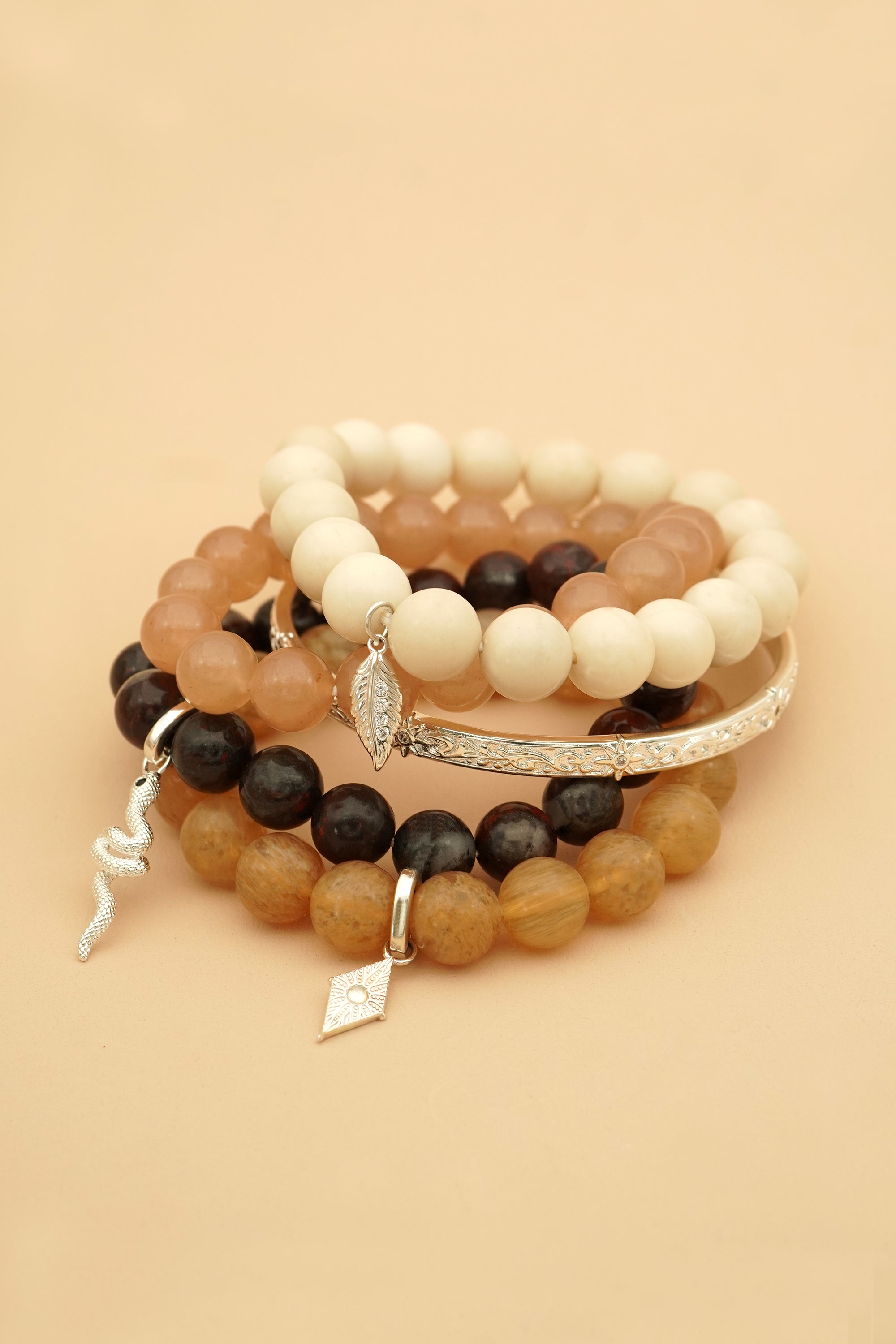 Golden Quartz North Star Bracelet - Silver