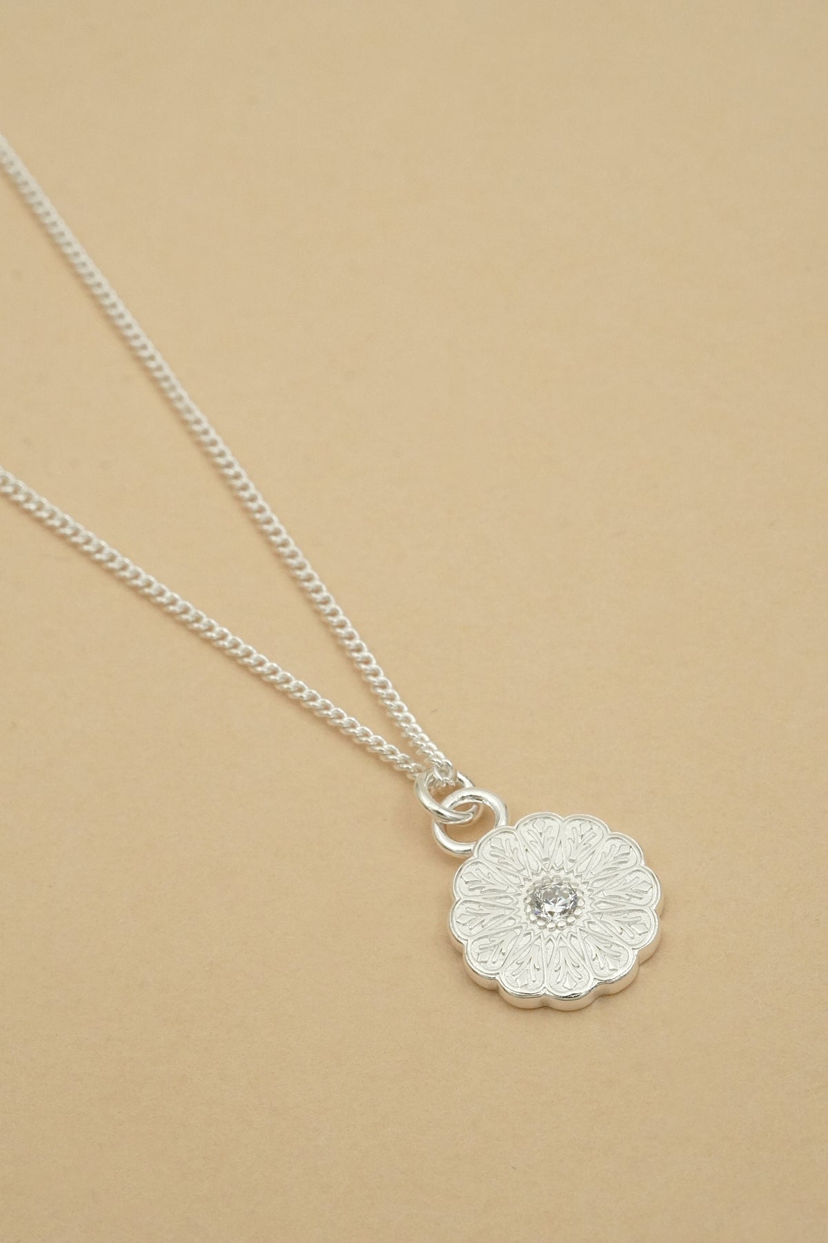 Silver Birthstone Necklace - April/Diamond