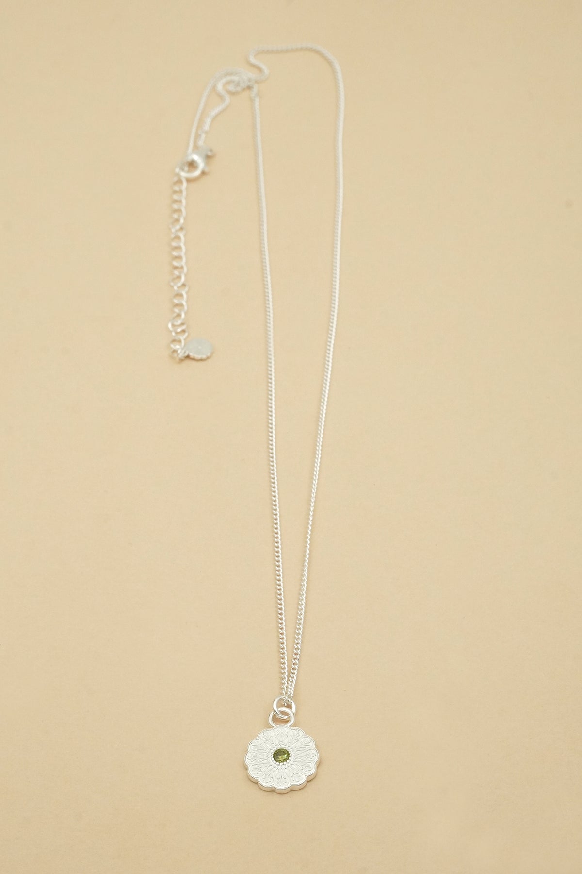 Silver Birthstone Necklace - August/Peridot