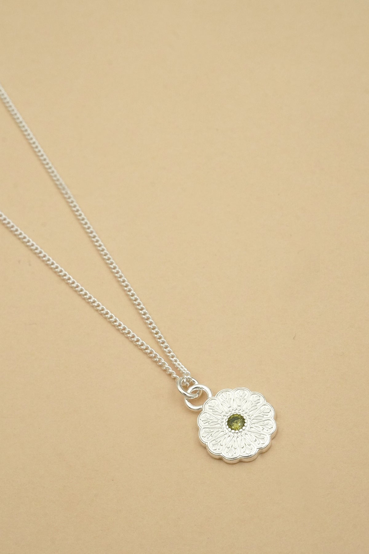 Silver Birthstone Necklace - August/Peridot