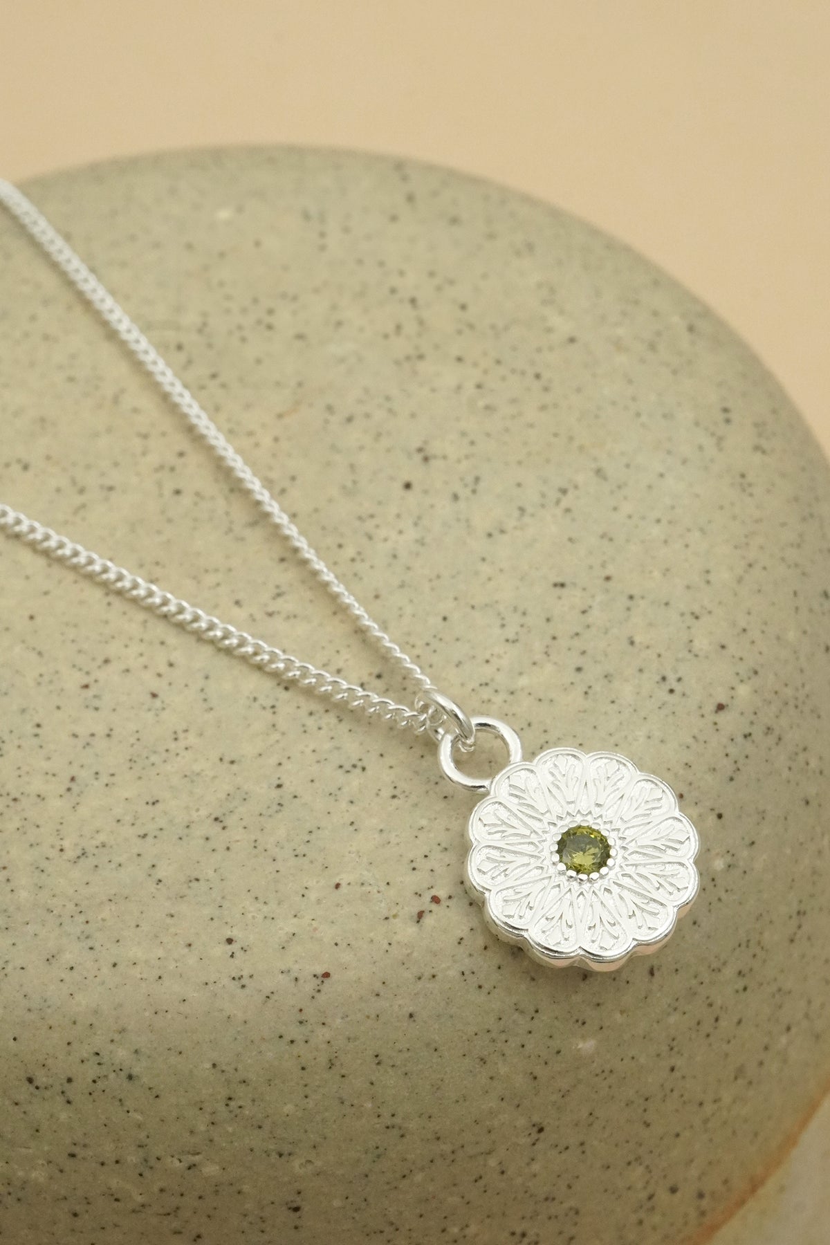 Silver Birthstone Necklace - August/Peridot