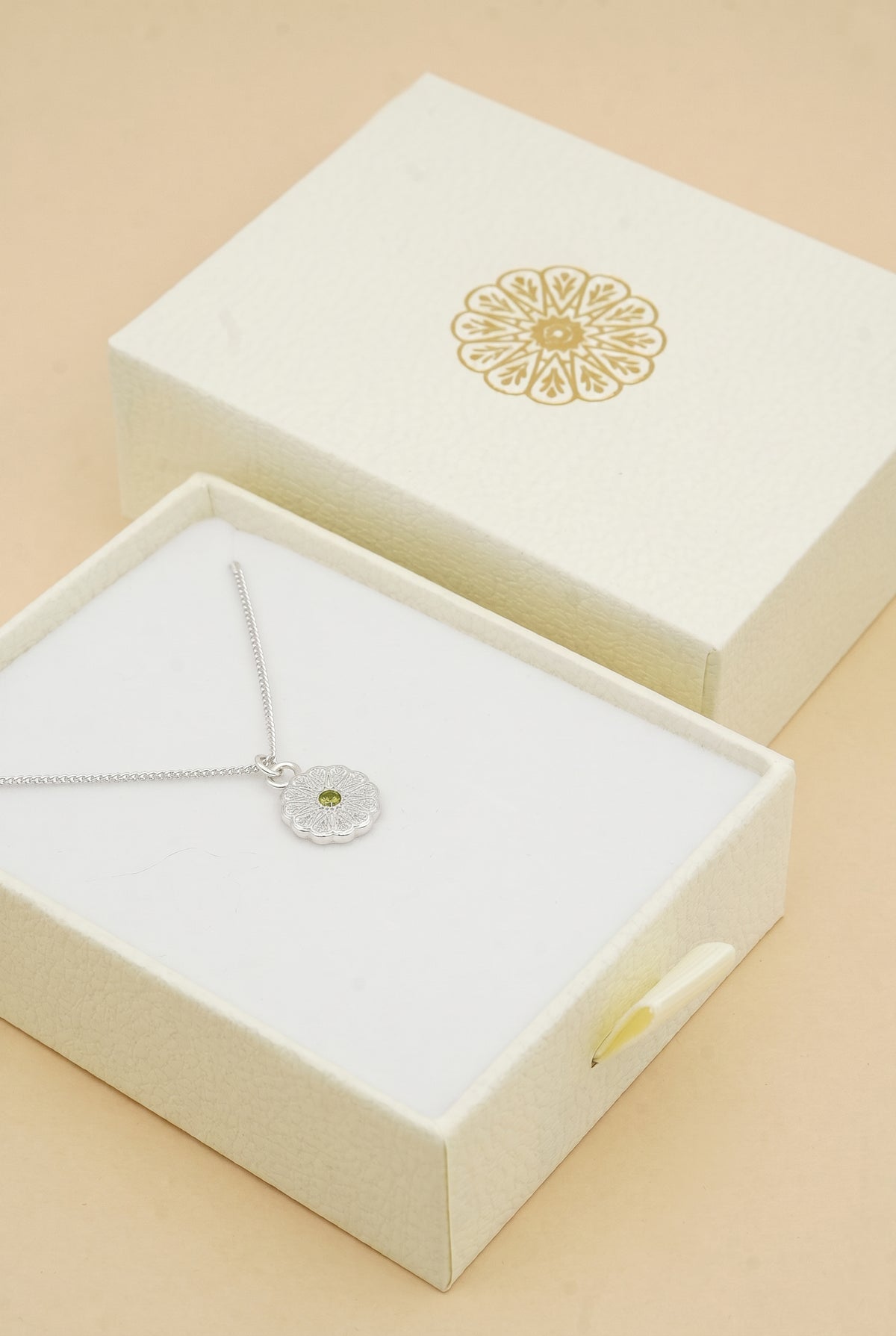 Silver Birthstone Necklace - August/Peridot