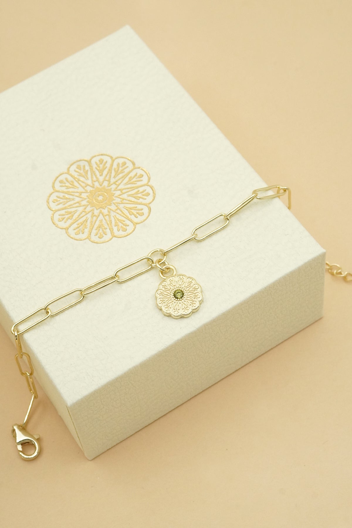 Gold Birthstone Bracelet - August/Peridot