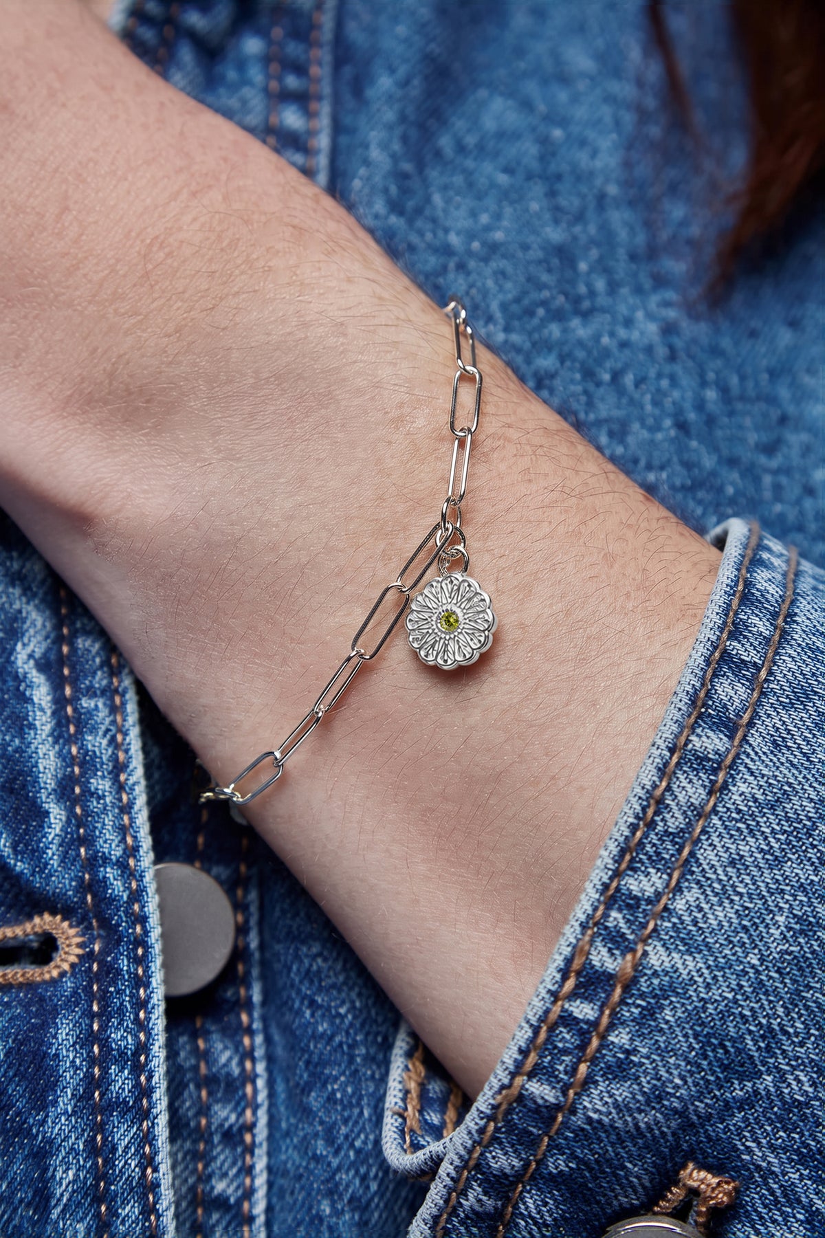 Silver Birthstone Bracelet - August/Peridot