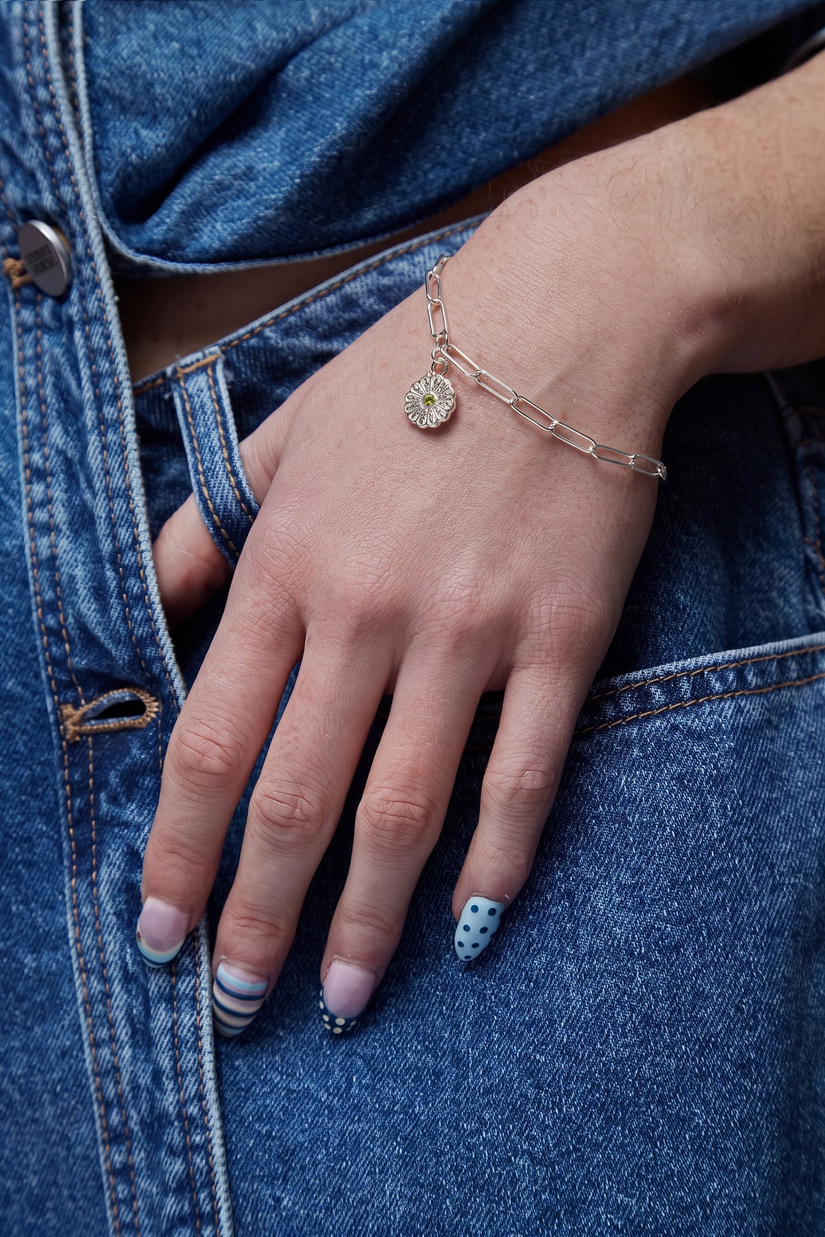 Silver Birthstone Bracelet - August/Peridot