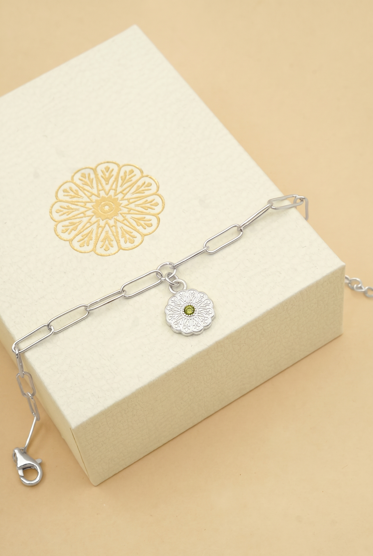 Silver Birthstone Bracelet - August/Peridot