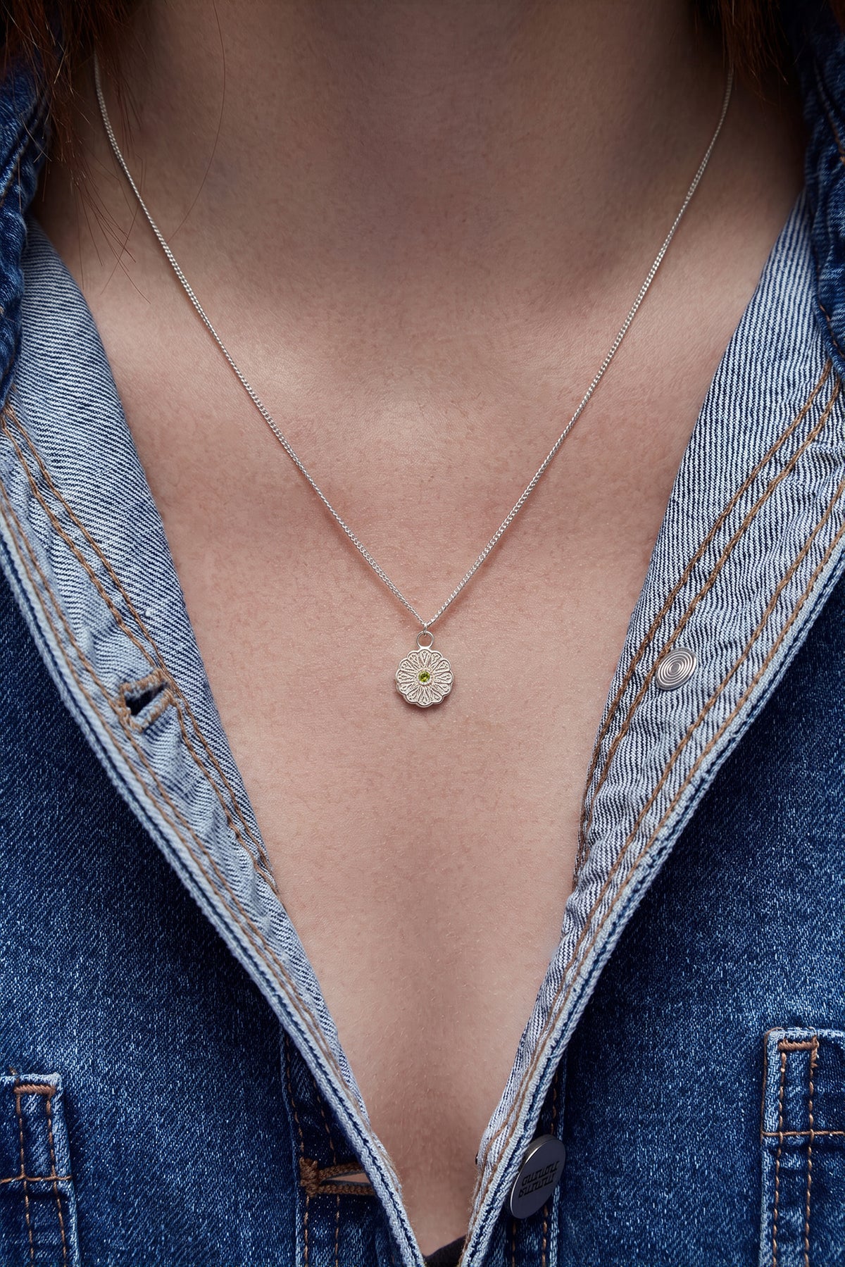 Silver Birthstone Necklace - August/Peridot