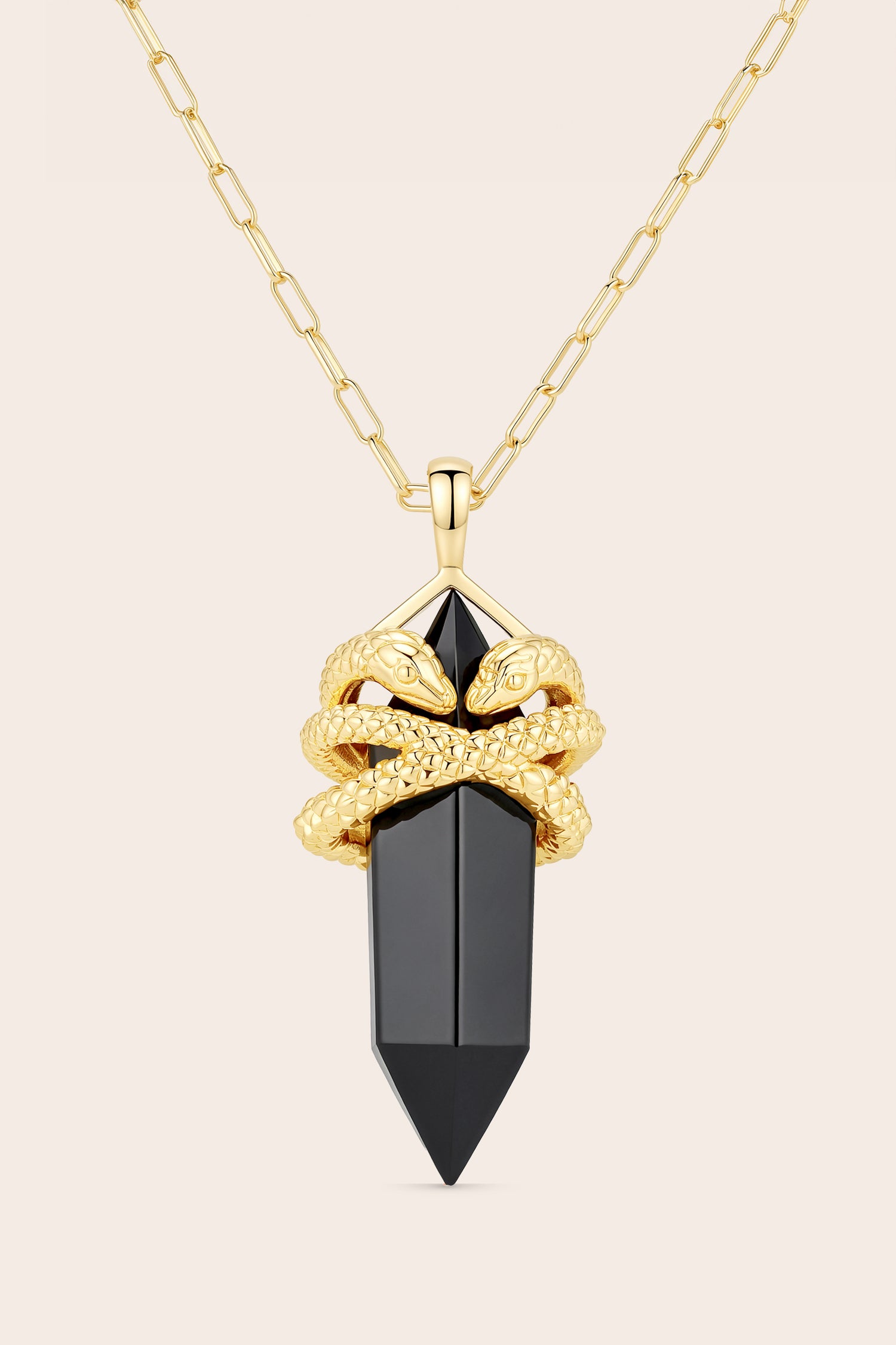Black Agate Sacred Serpent Necklace - Gold