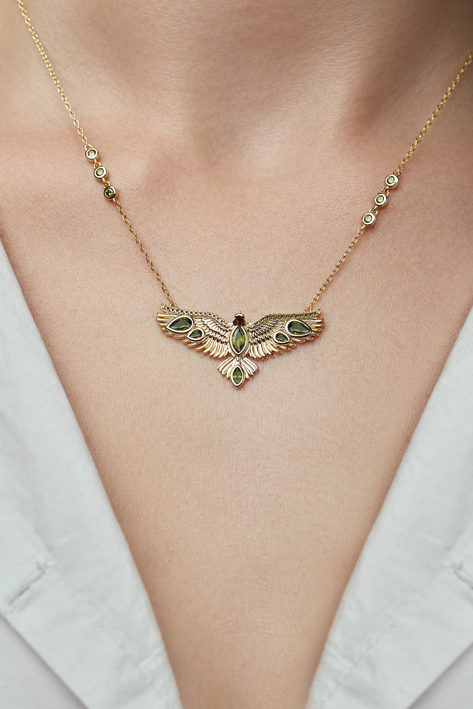 Soar Crystal Necklace Green- Gold